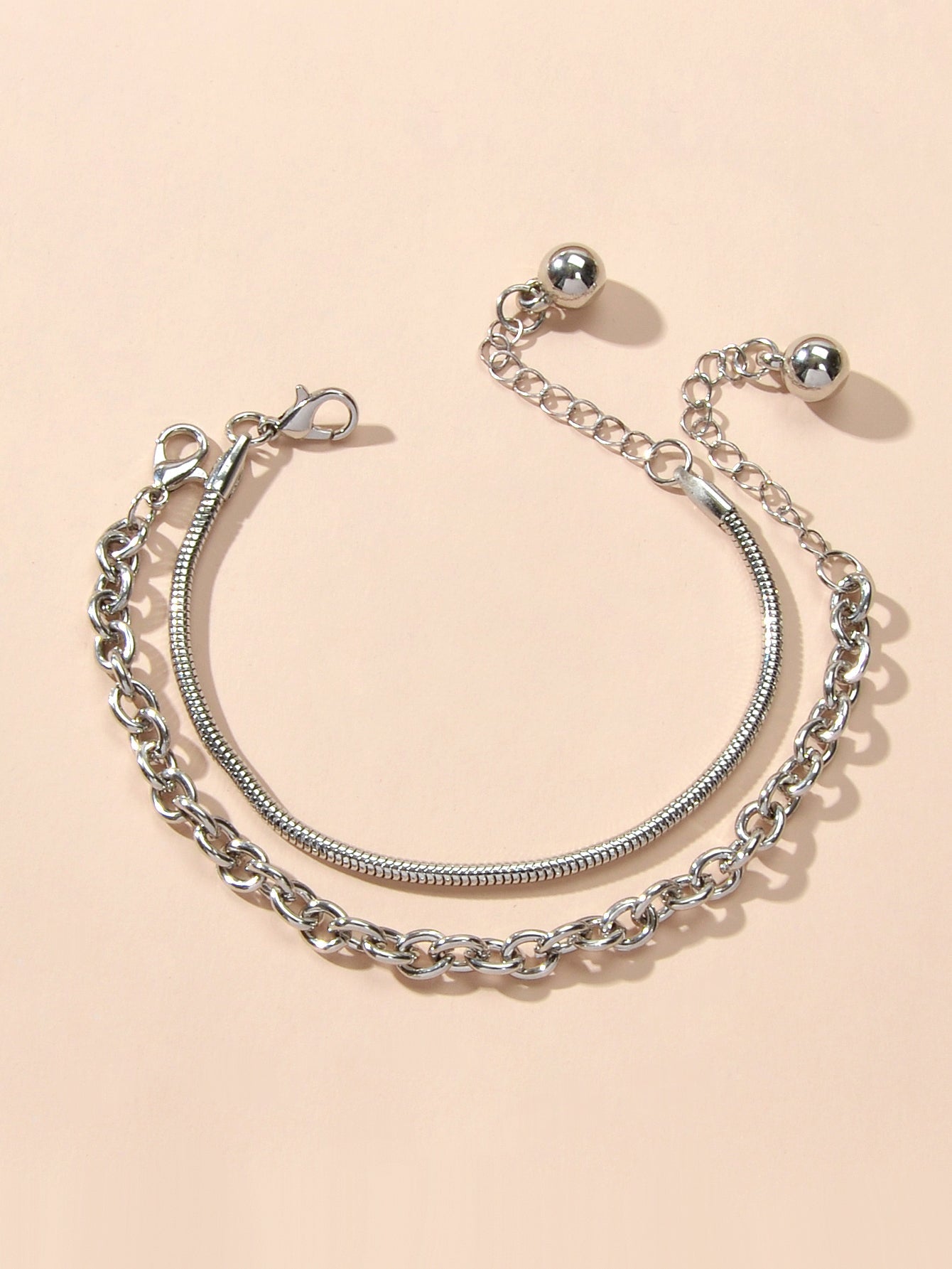 Hiphop Jewellery 2 pcs Silver Chain Bracelet Rock Style Trendy Women Accessories-0