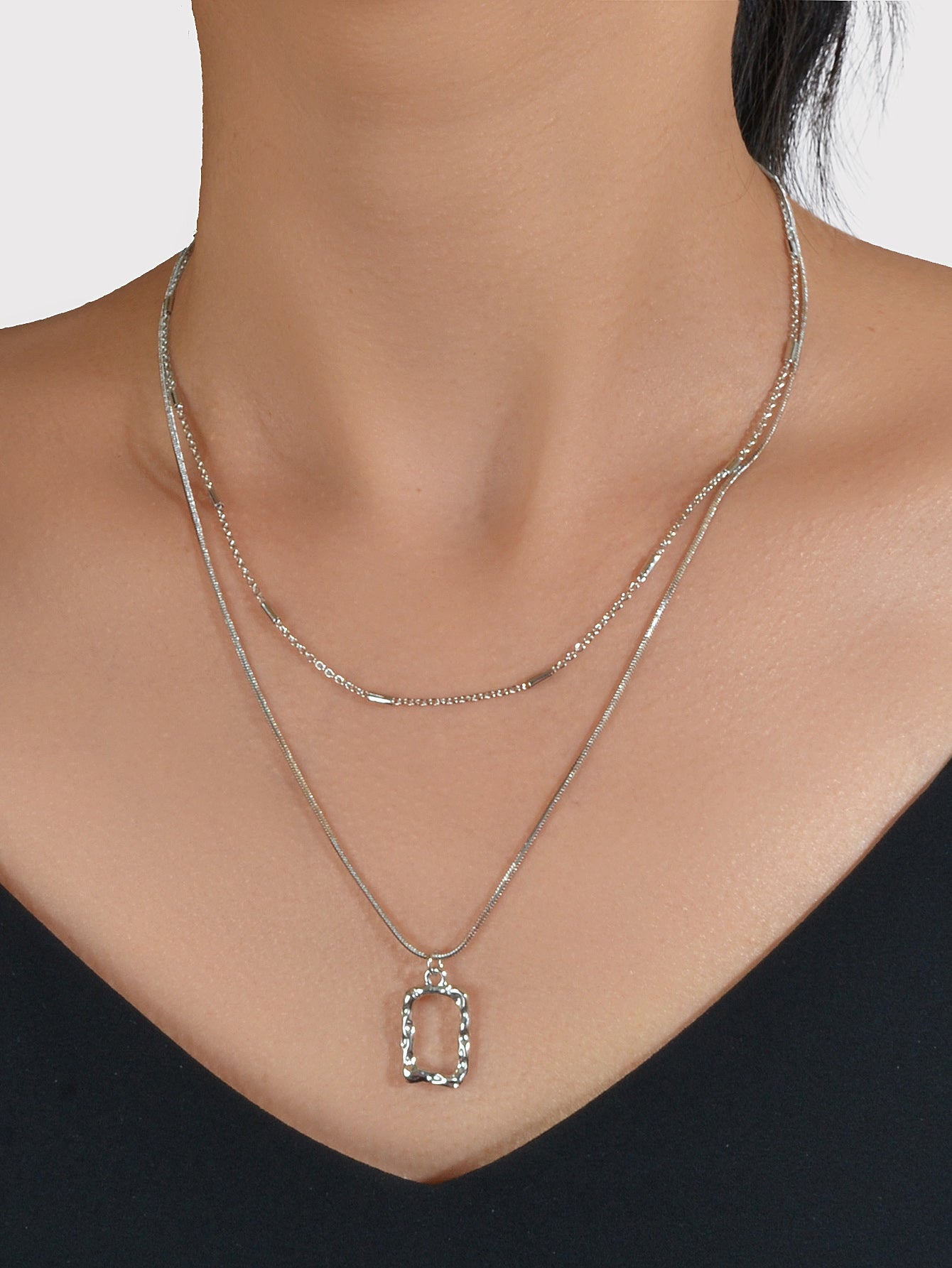 2 pcs Minimalist Gold Silver Chain Square Pendant Necklace Party Decoration Gift-4