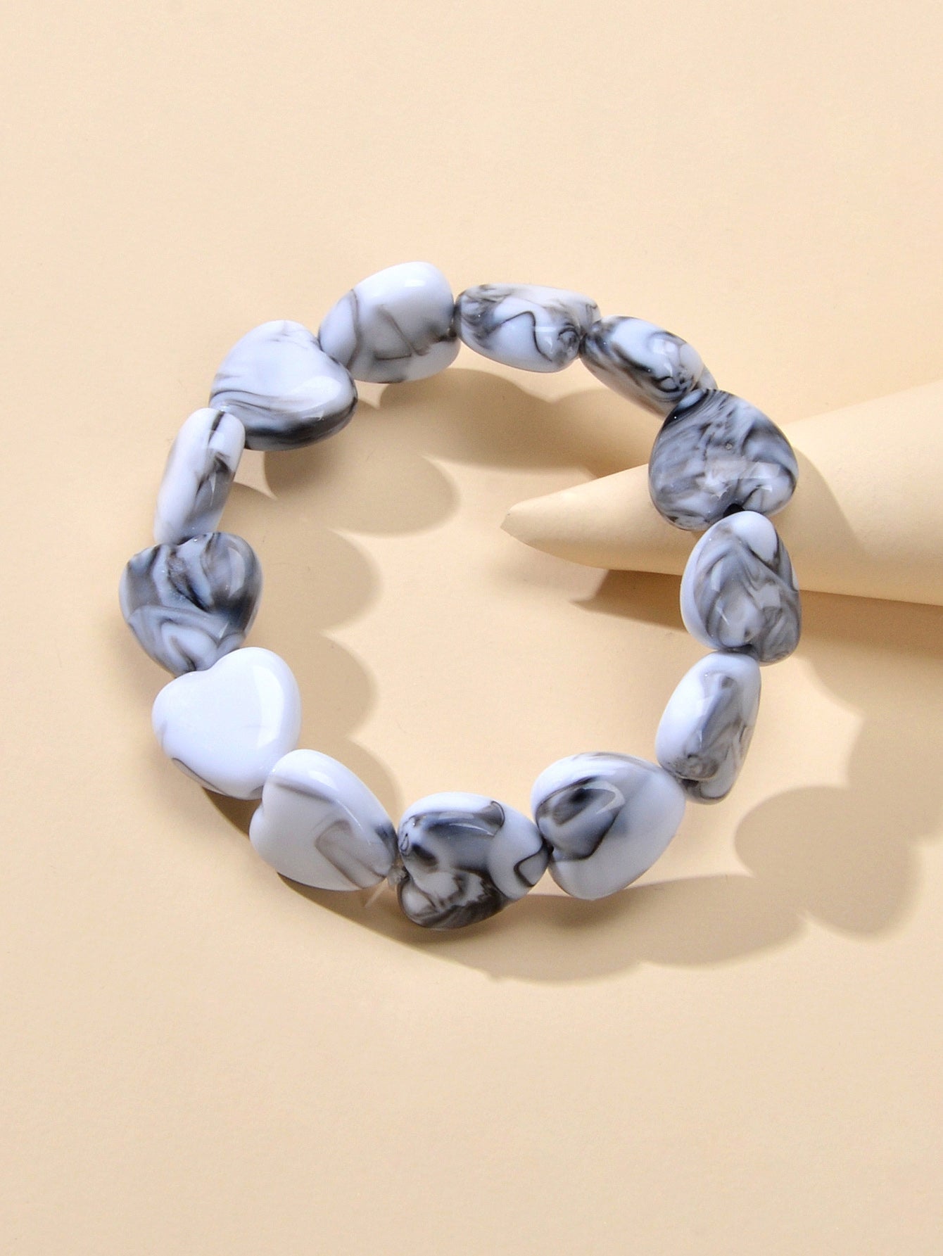 Boho Retro Jewellery Green Grey Resin Heart Beads Elastic Strand Bracelet Bangle-0