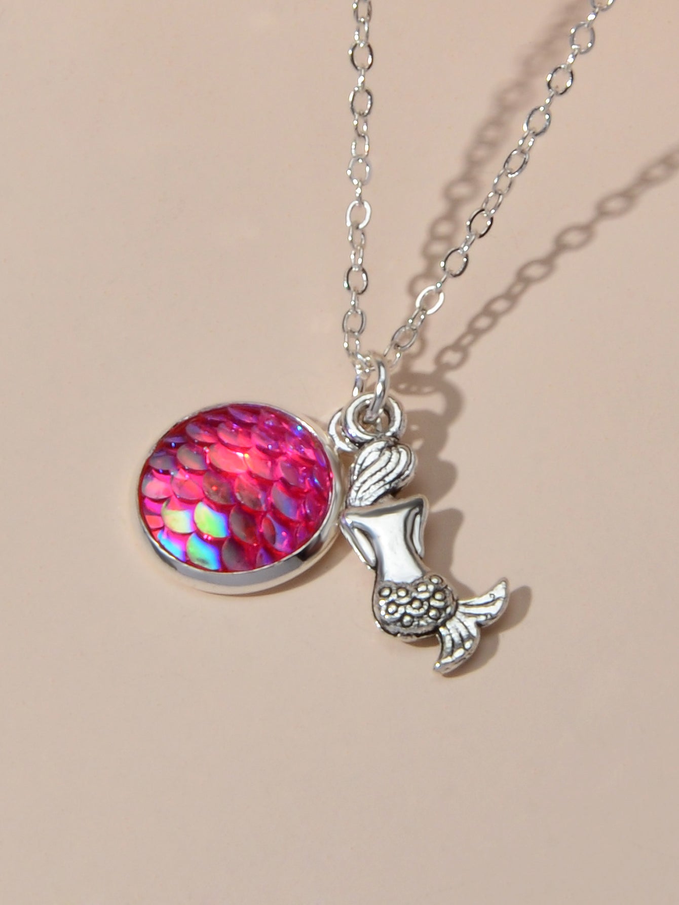 American Jewellery Silver Chain Mermaid Fish Scales Round Boho Chic Necklace-0