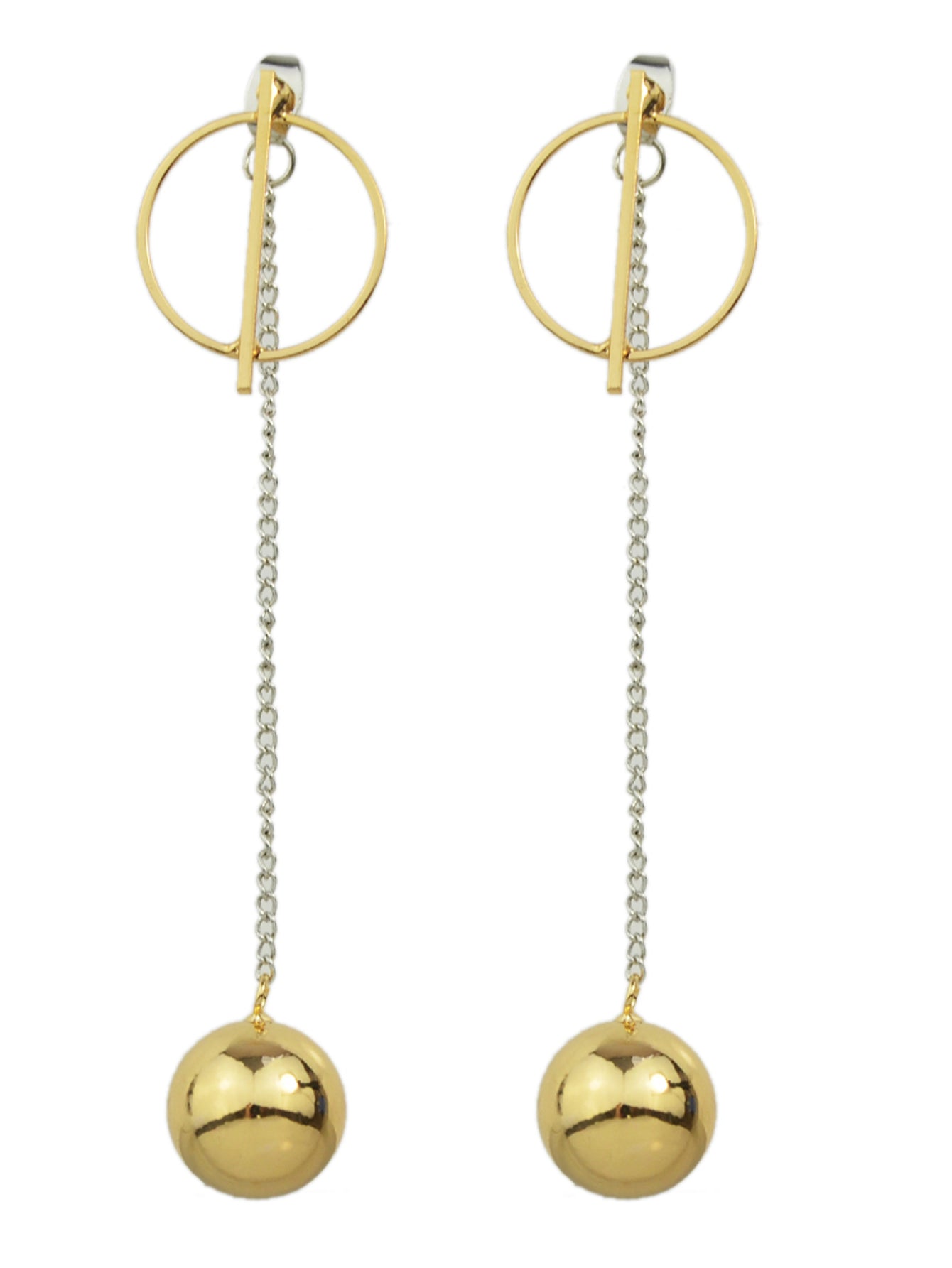 Long Silver Chain Gold Circle Ball Charm Earrings Ear Jacket Party Decoration-0