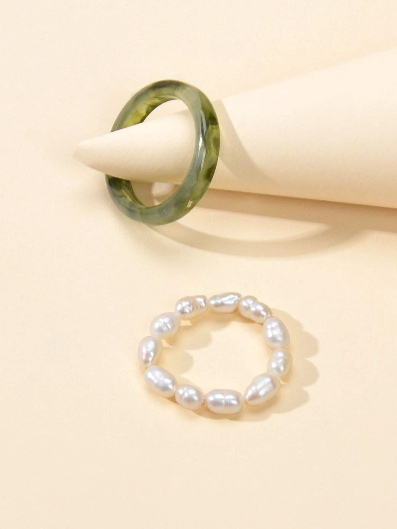 2pcs Pearl Elastic Ring New Women Accessories-5