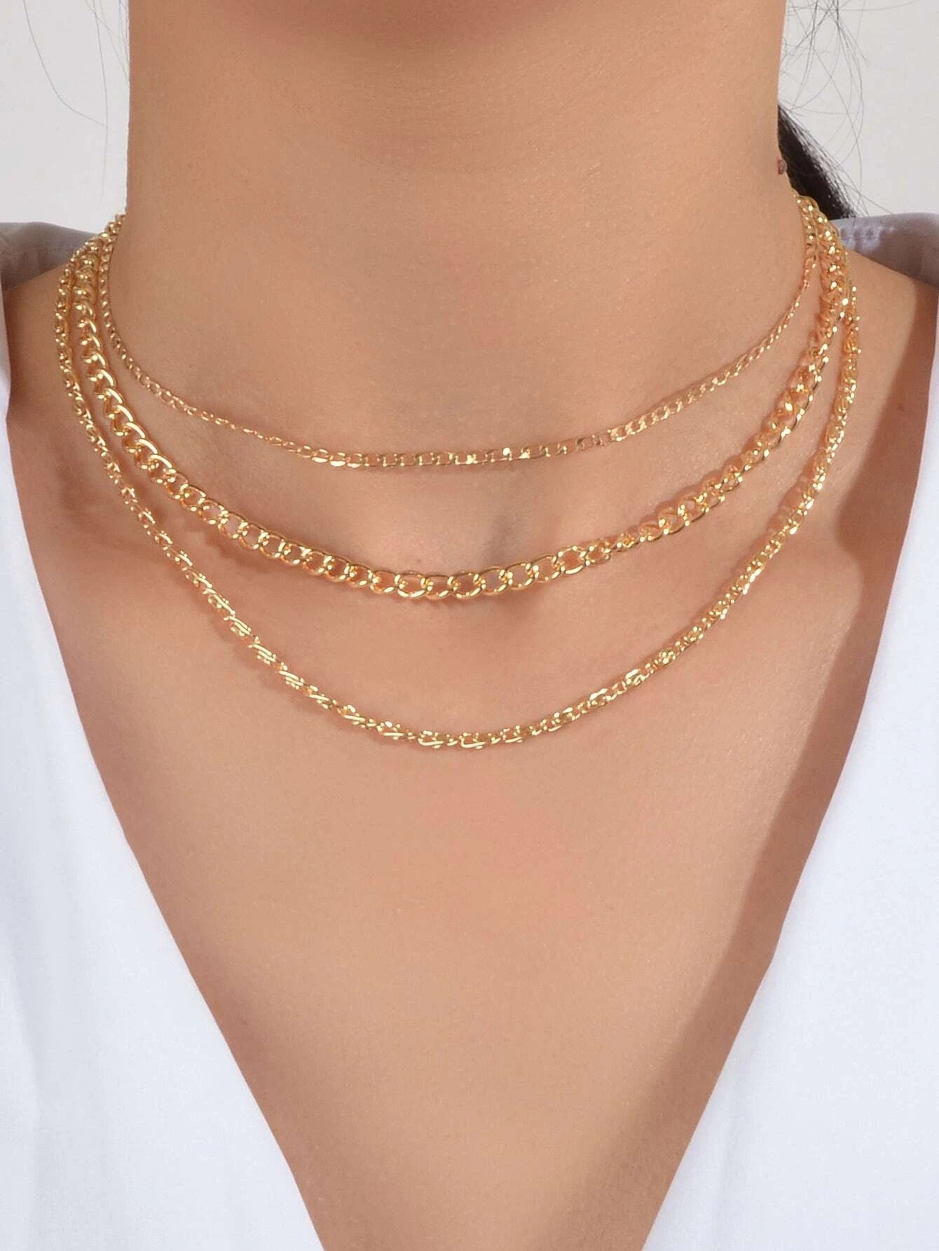 3 pcs Gold Silver Chain Boho Chic Minimalist Necklace Women Accessories Jewelry-1