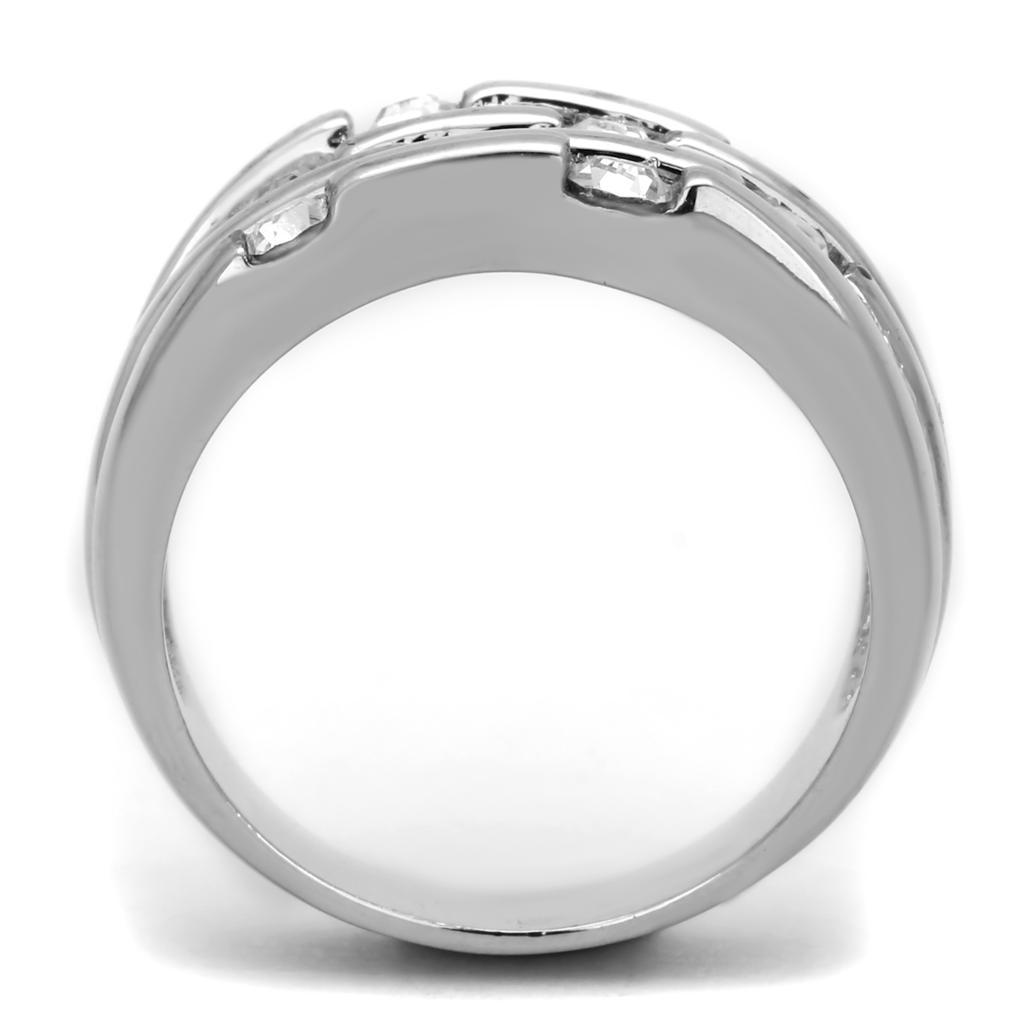 3W581 - Rhodium Brass Ring with Top Grade Crystal in Clear-2