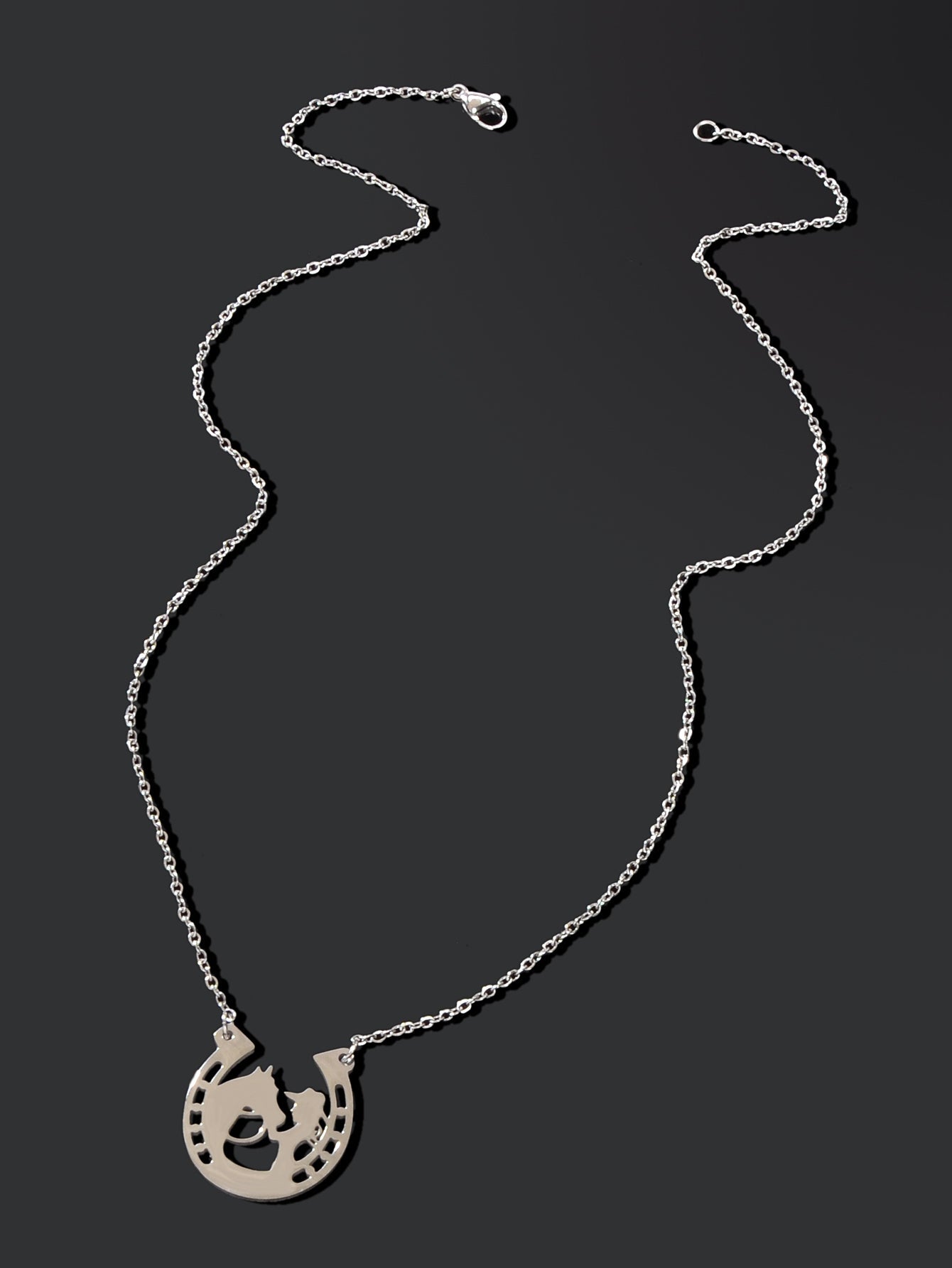 Personality Creative Stainless Steel Silver Chain Human Horse Racing Necklace-1