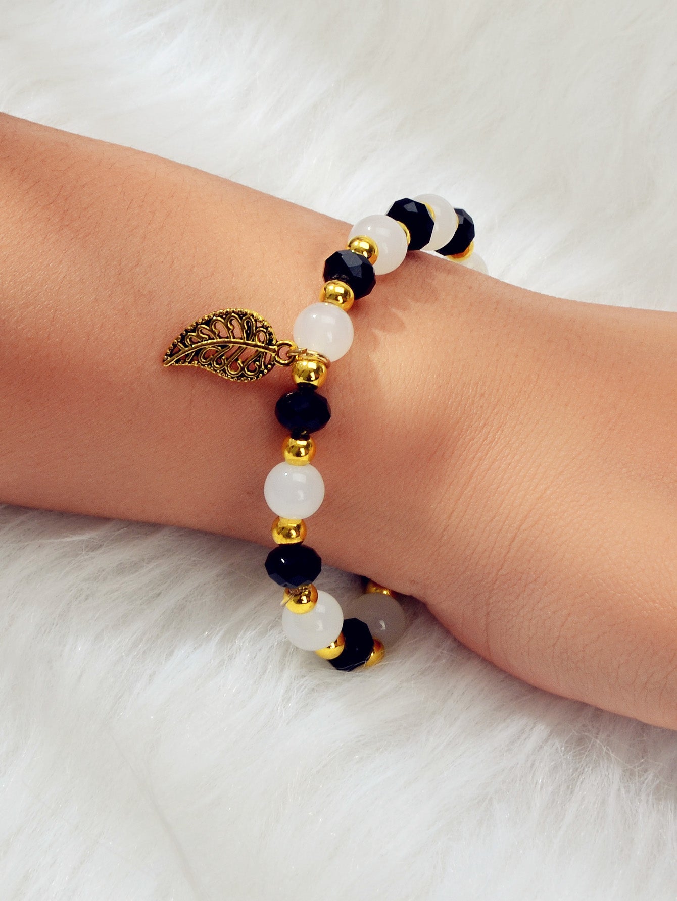 Ethnic Traditional Jewellery Handmade Beads Elastic Leaf Charm Bangle Bracelet-1