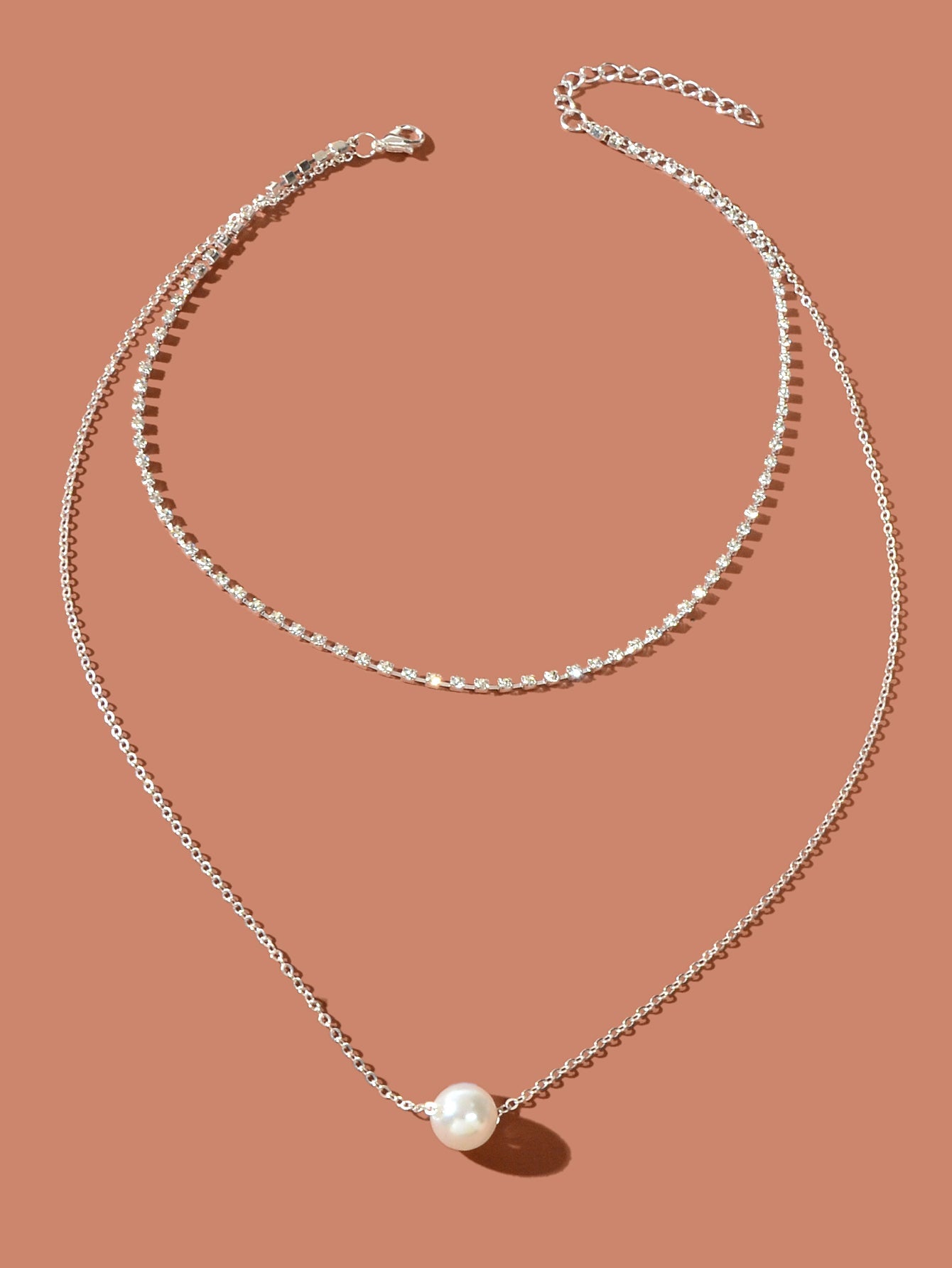 Double Layered Necklace Adjustable Simple Chain Multilayer Rhinestone Collar-1