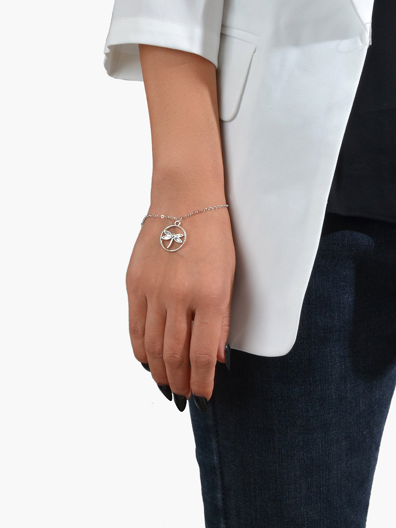 Ladies Jewellery Gold Silver Chain Circle Dragonfly Charm Friendship Bracelet-1