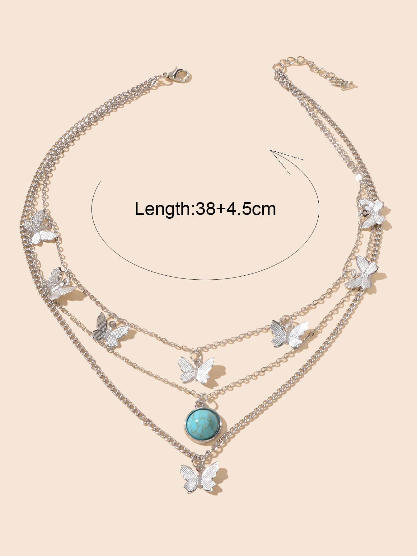 Ethnic Silver Multi-layer Chain Butterfly Turquoise Collar Bohemian Necklace-1