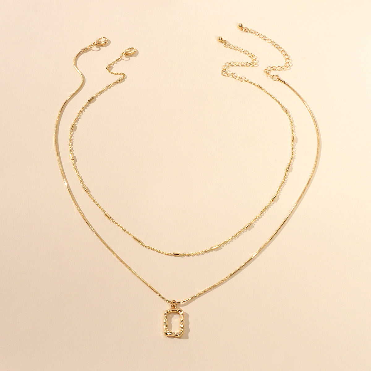 2 pcs Minimalist Gold Silver Chain Square Pendant Necklace Party Decoration Gift-1