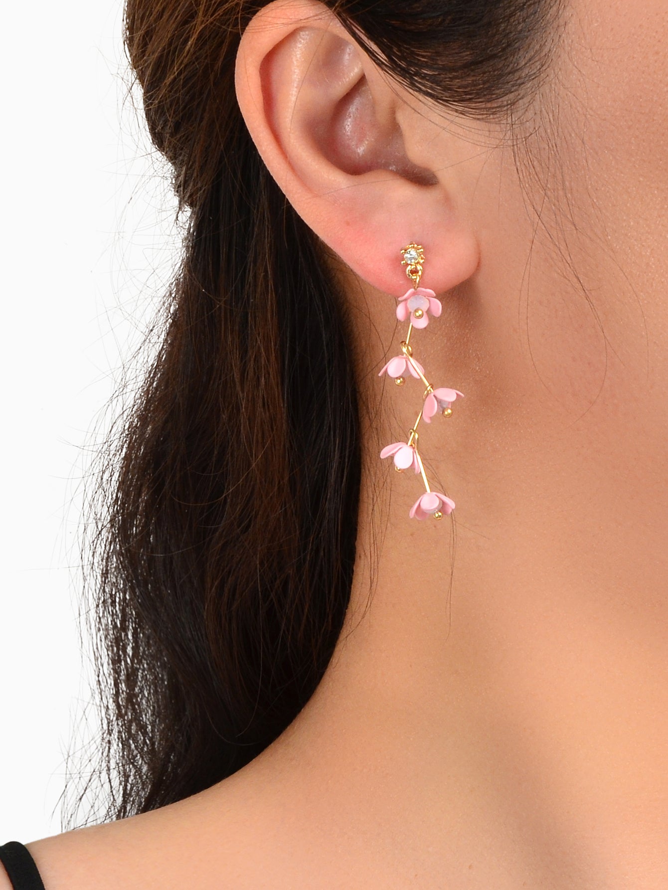 Beautiful Bijoux Pink Flower Pierced Hypoallergenic Dangle Trendy Earrings Gift-1