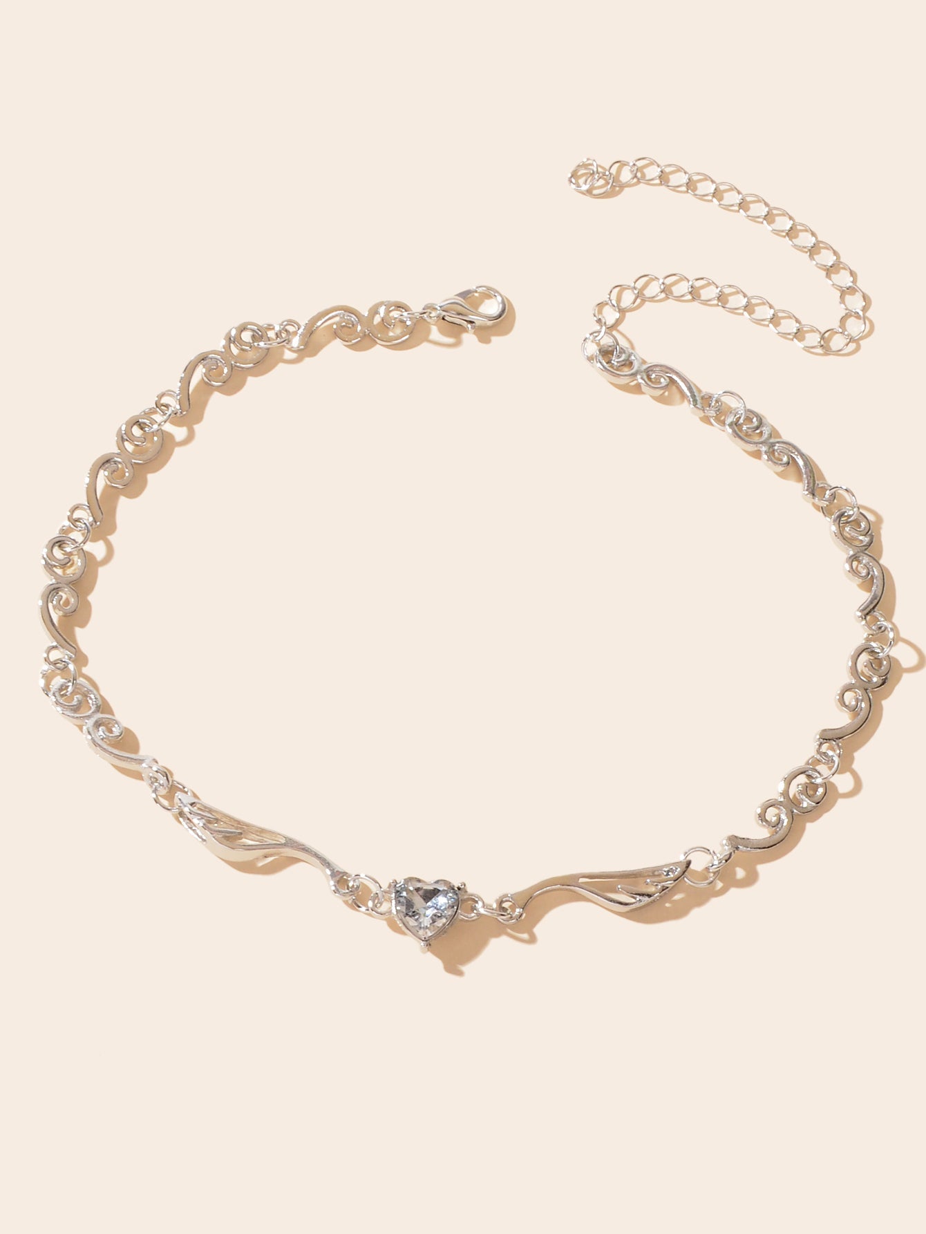 Heart Zircon Wing Design Silver Chain Clavicle Bridal Necklace for Wedding Prom-1