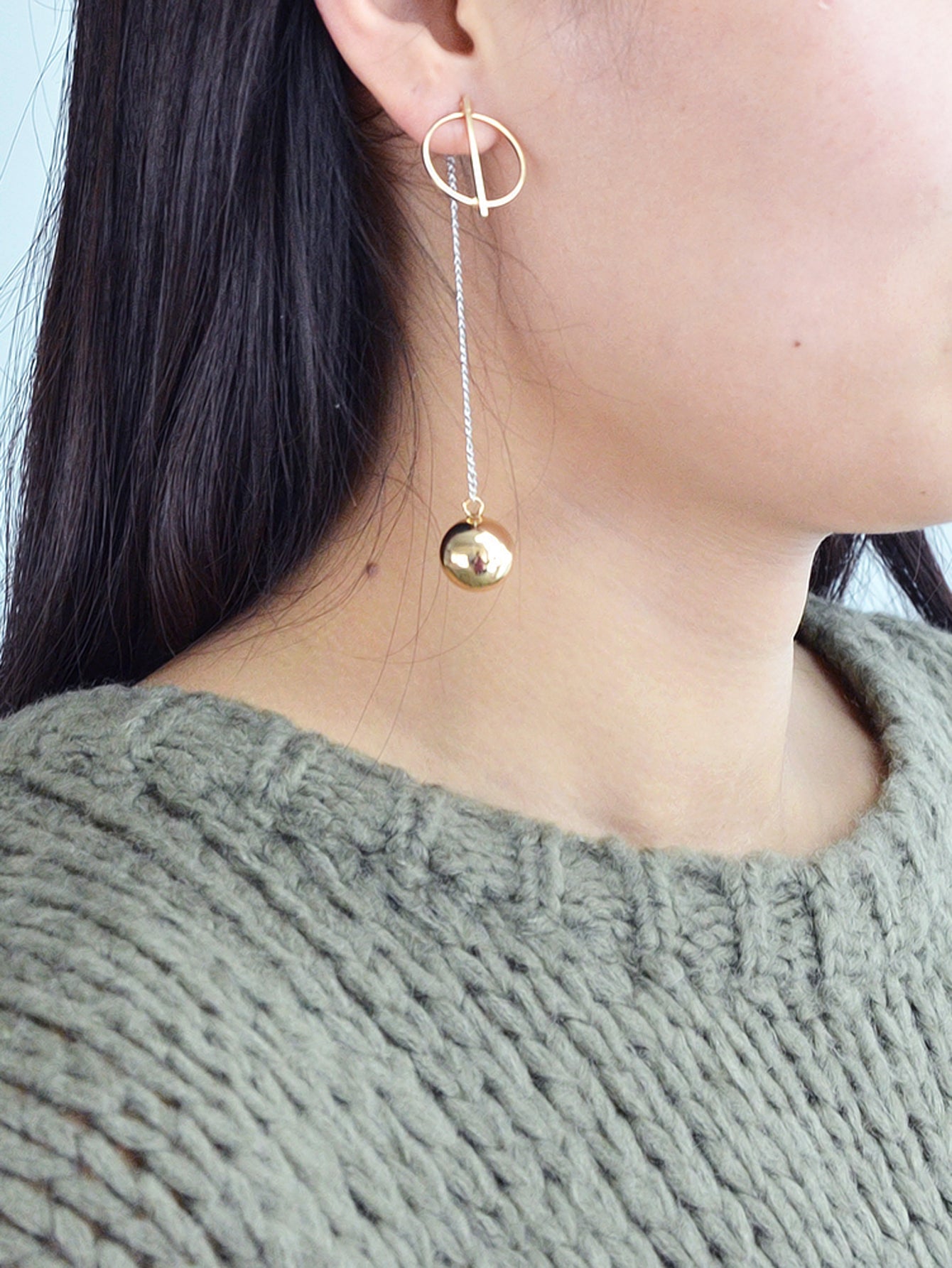 Long Silver Chain Gold Circle Ball Charm Earrings Ear Jacket Party Decoration-1