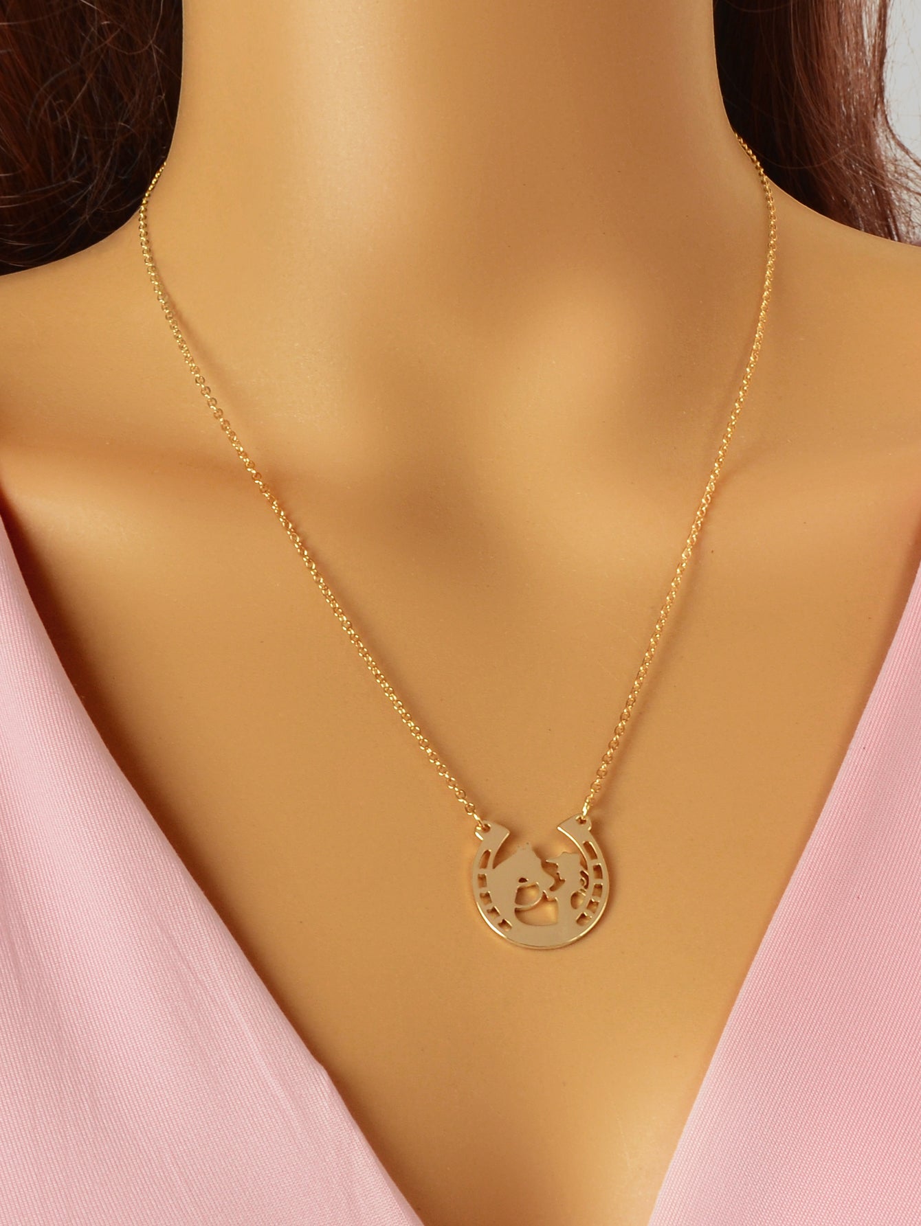 Personality Creative Stainless Steel Silver Chain Human Horse Racing Necklace-5