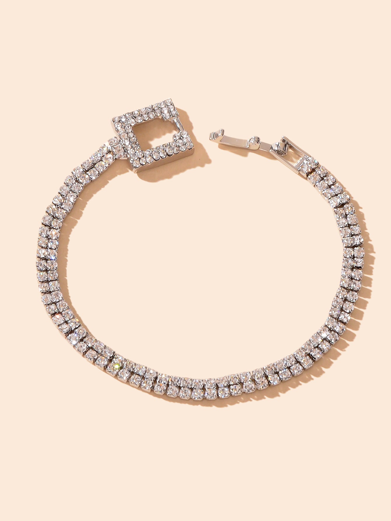 Textured Jewelry Full Rhinestone Rosegold Geometric Chain Women Tennis Bracelet-5