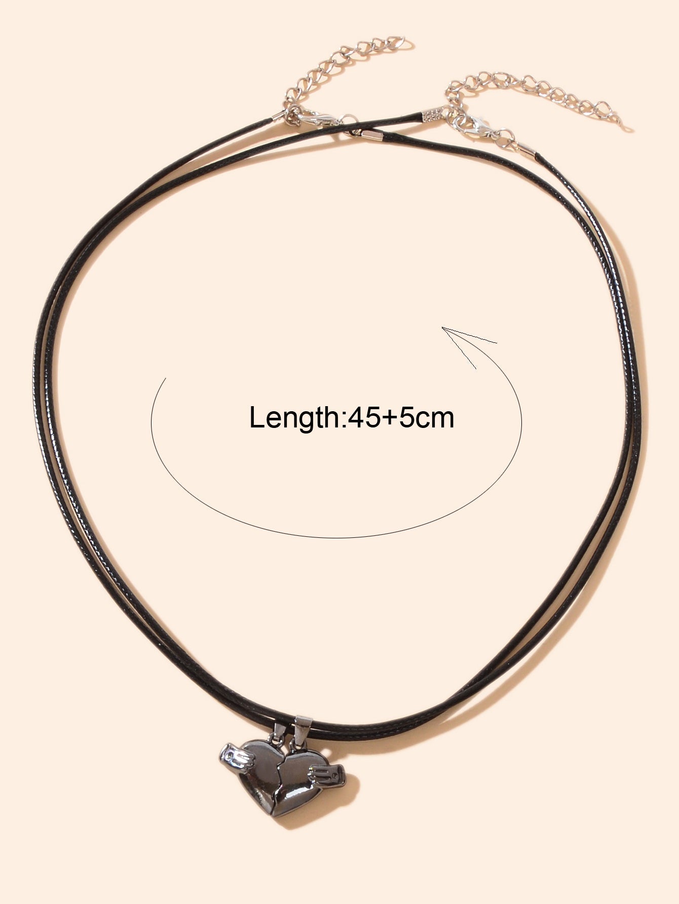 Couples Friendship Jewellery Set Pu Leather Black Magnetic Lovers Heart Necklace-1