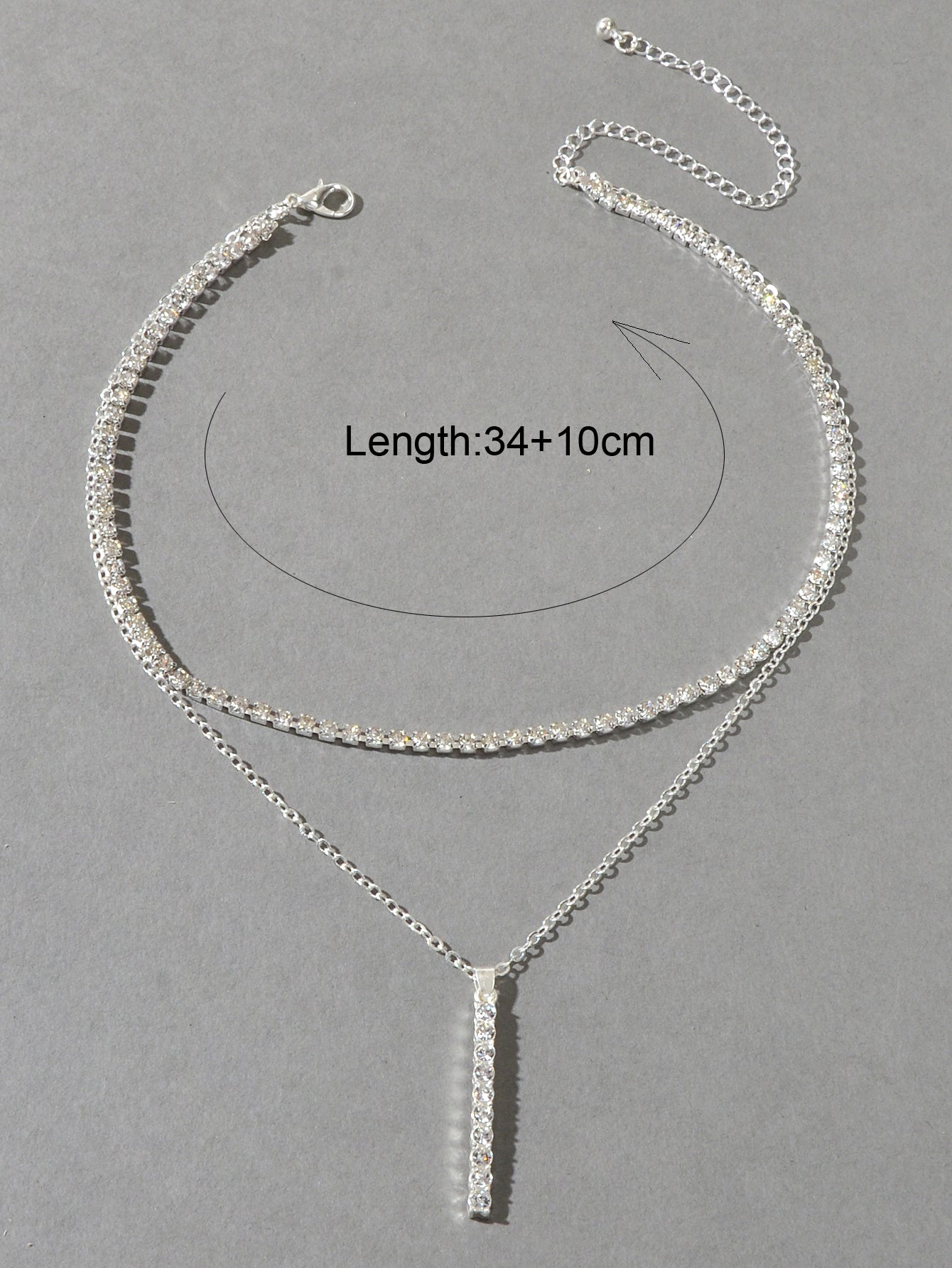 Trendy Shining Full Rhinestone Gold Silver Double layer Chain Bar Charm Necklace-1