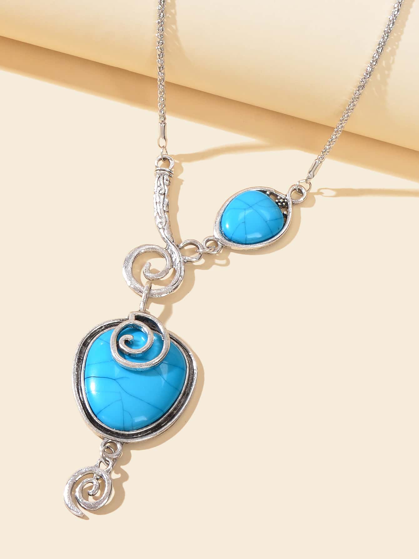 Turquoise Statement Pendant Necklace Antique Silver Jewelry-2
