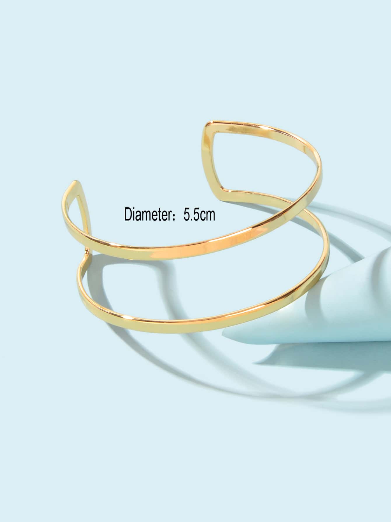 Double-Layered Gold Open Cuff Bangle Stylish Statement Bracelet-2