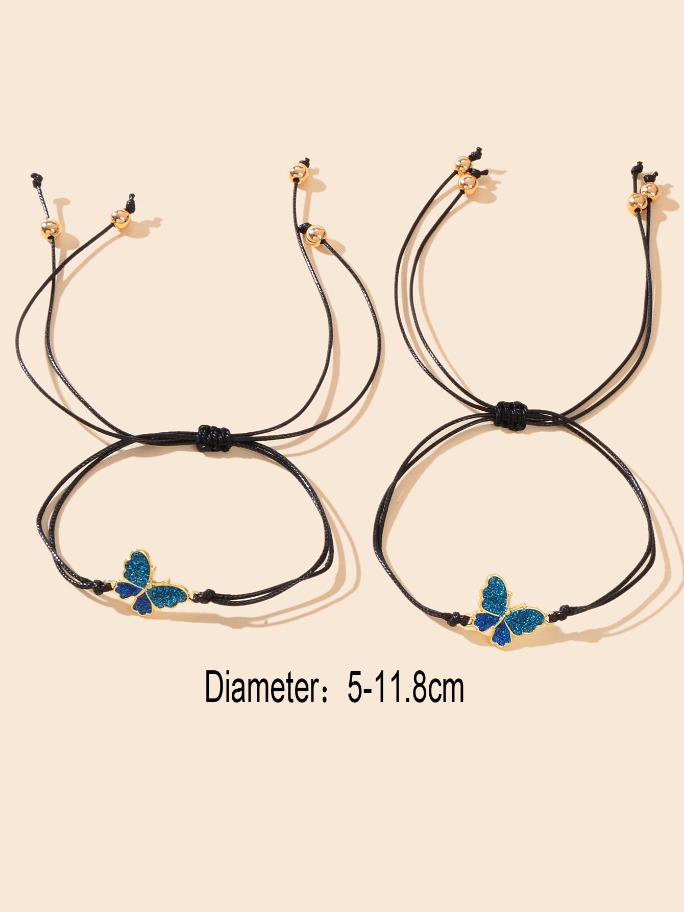 2 pcs Adjustable Black Rope Blue Butterfly Pendant Bracelet Mother's Day Gift-1