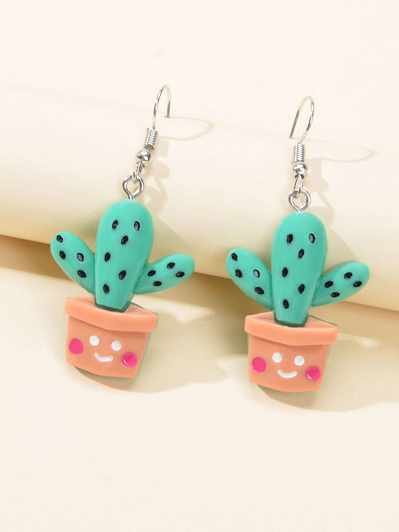 3D Cartoon Multi-colored Cactus Flowerpot Plant Drop Earrings Women Funny Gifts-1