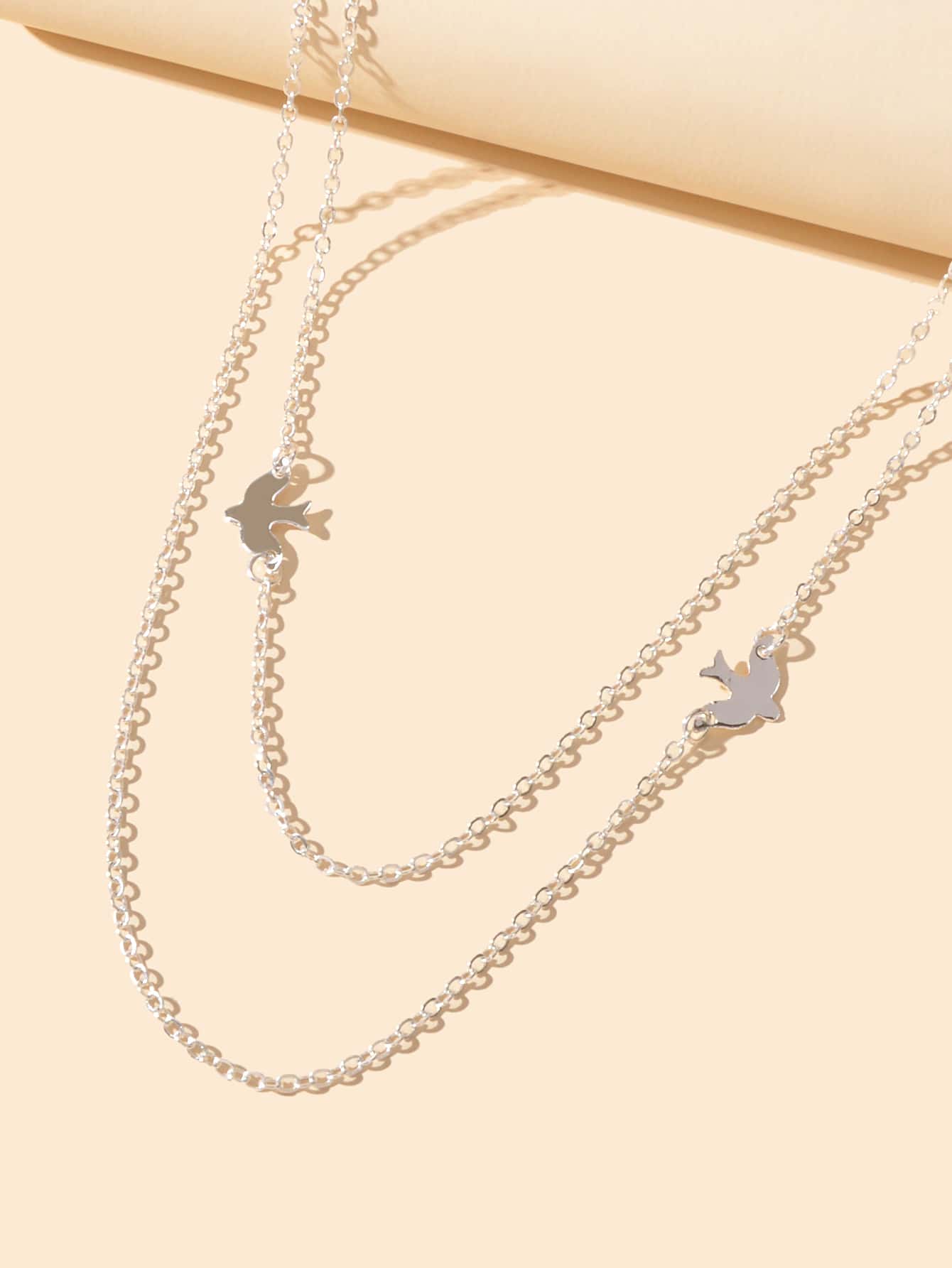 Female Jewelry Wholesale Price Double layer Silver Chain Bird Clavicle Necklace-2