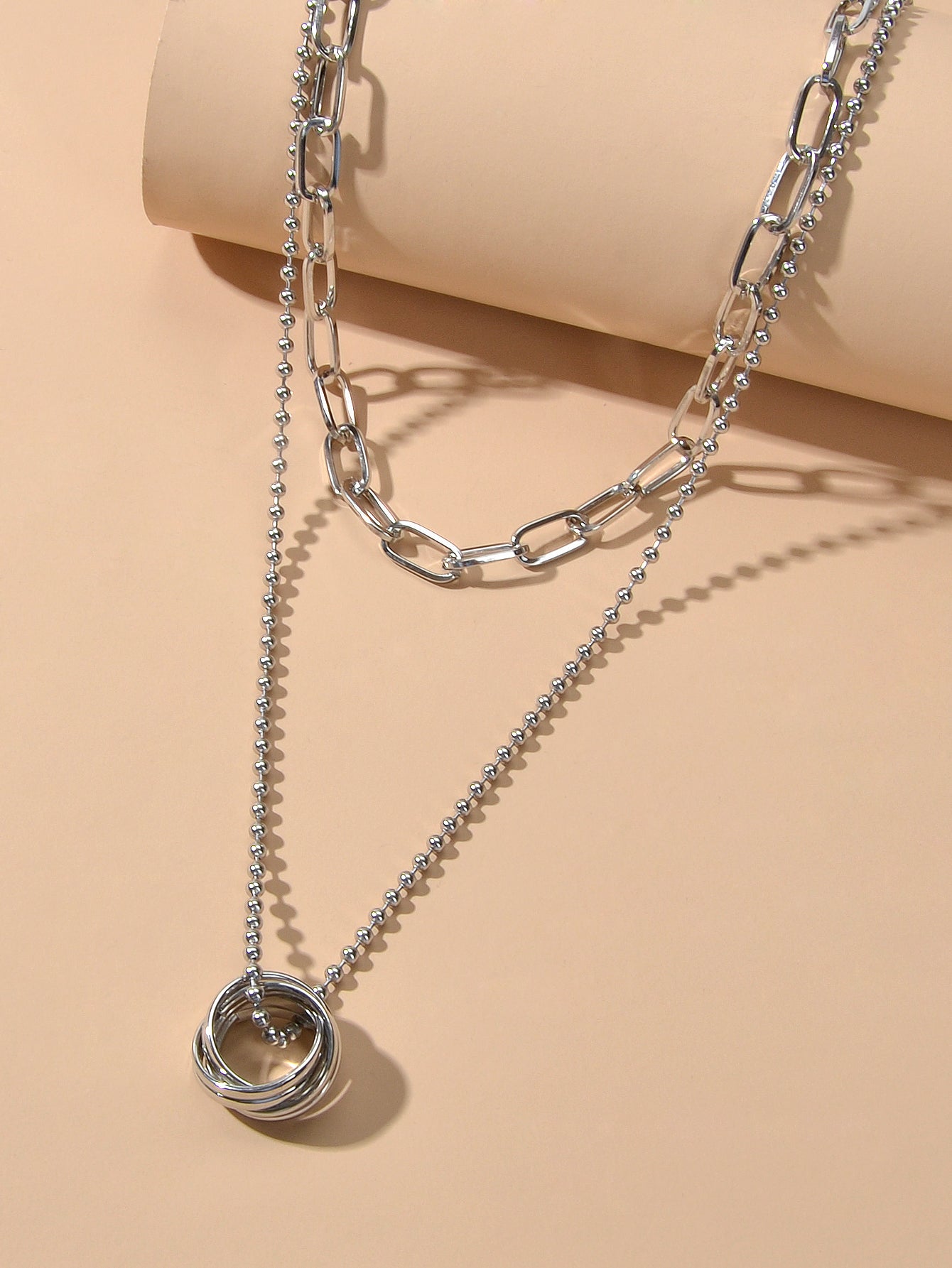 Double layer Silver Chain Circle Pendant Necklace Designer Jewellery Accessories-1