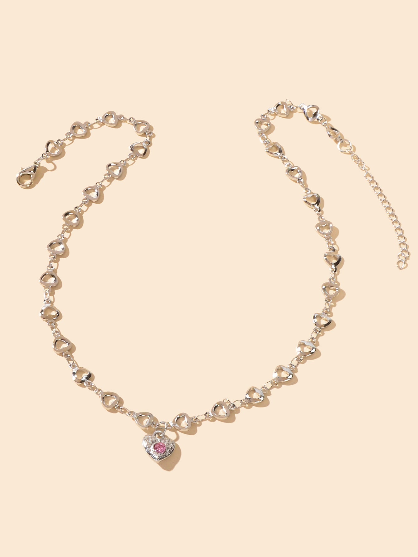 Birthday Anniversary Jewelry Titanium Steel Pink Rhinestone Heart Charm Necklace-1