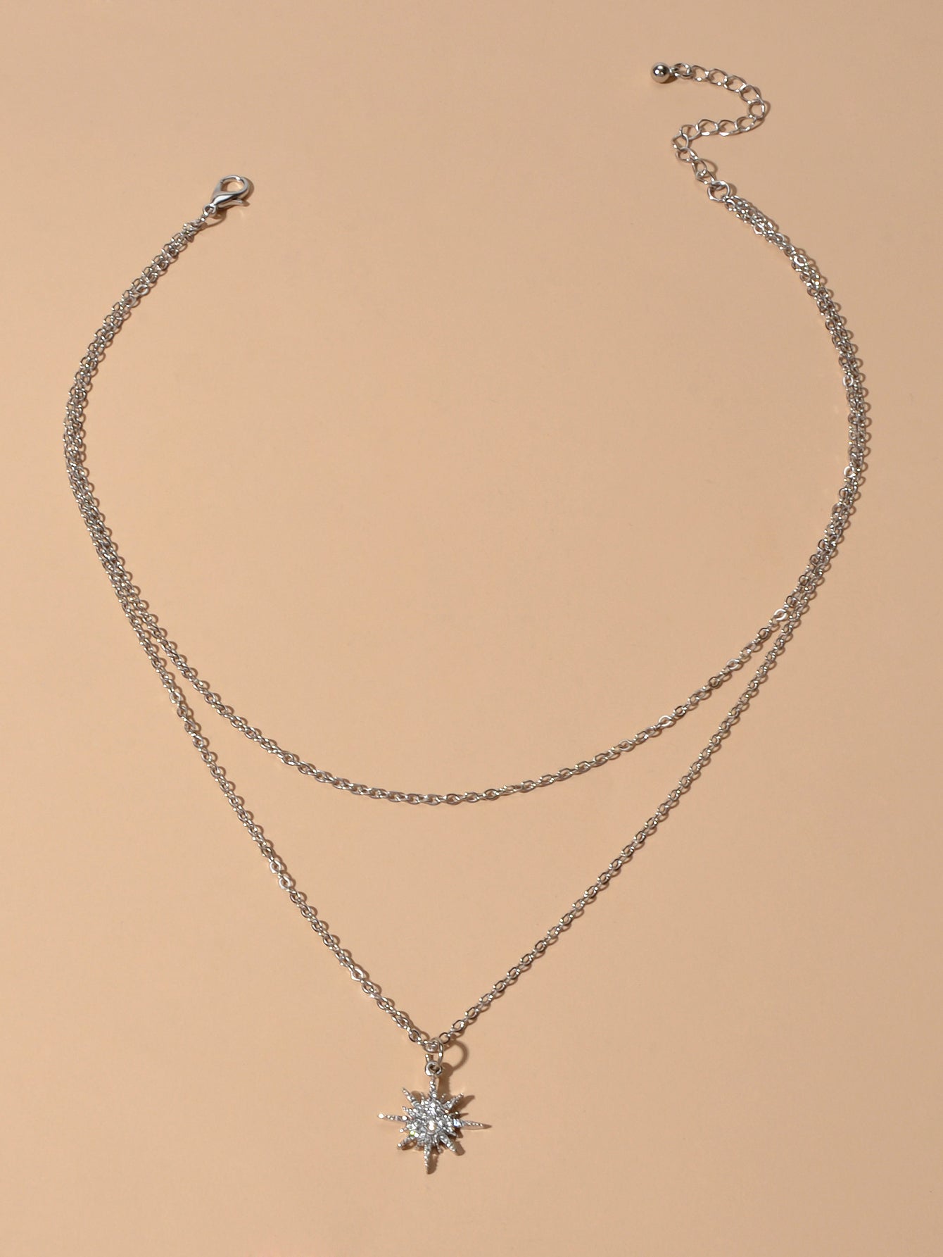 Trendy Jewellery Double layer Silver Chain Rhinestone Decor Star Charm Necklace-1