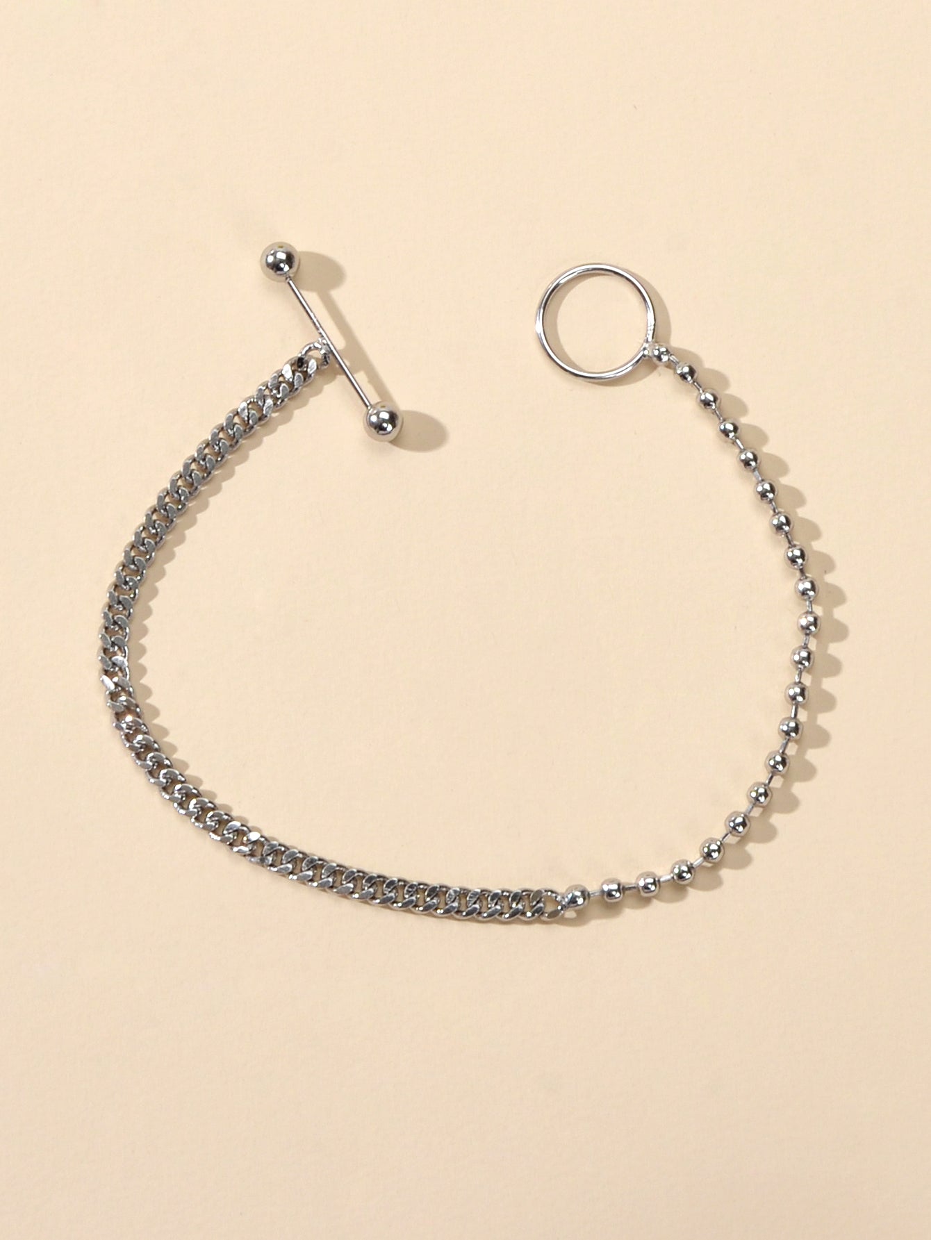Minimalist Punk Popcorn Chain Multiple Silver Chain Lock Circle Bracelets Women-1