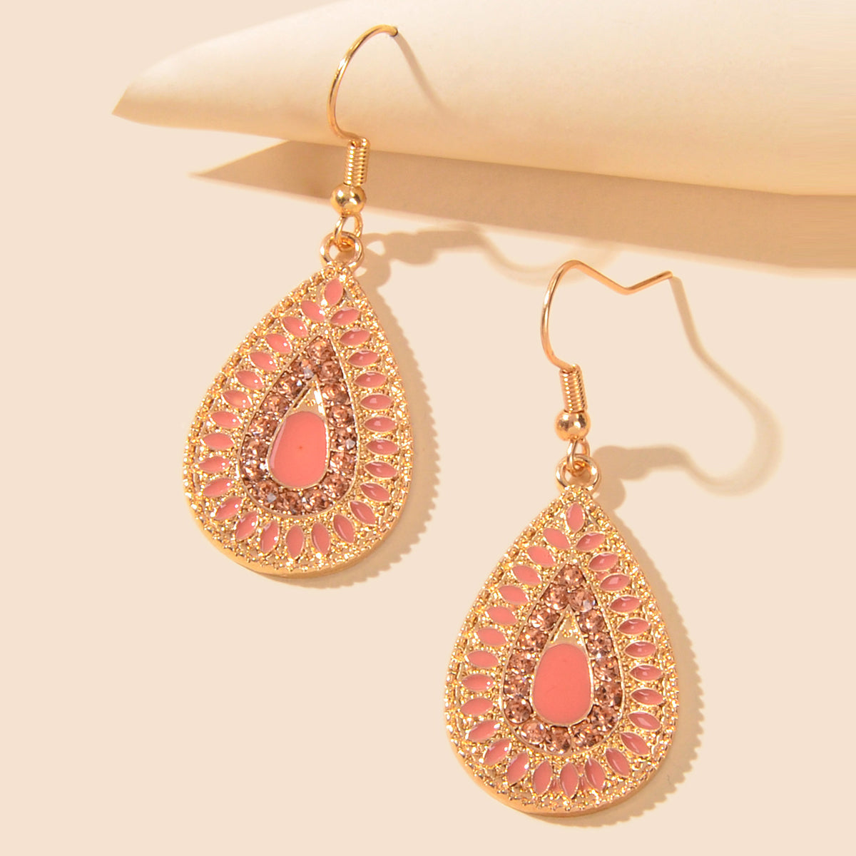 Rhinestone Decor White Crystal Water Drop Dangle Earrings Bohemian Accessories-6