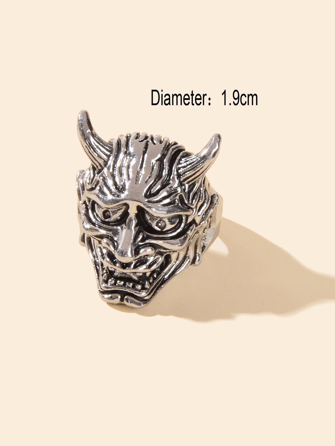 Steampunk Hip Hop Style Antique Silver Exaggerated Monster Head Horn Finger Ring-1
