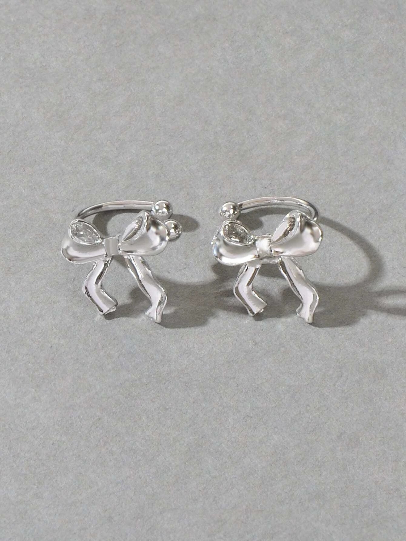 Cartilage Jewelry Clip on Design Silver Bowknot Ear Cuff Women Girls Earrings-1