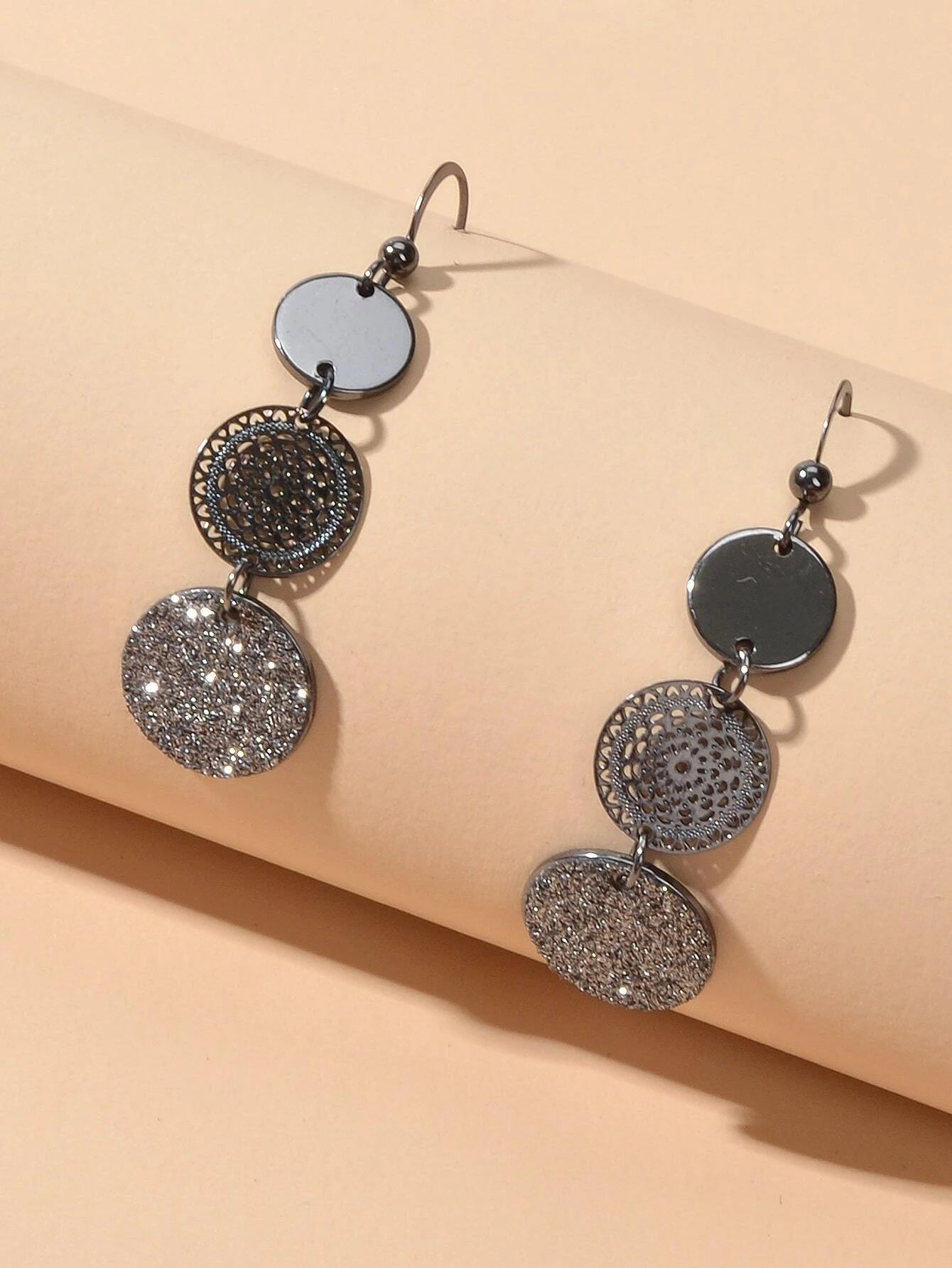 3 Tier Drop Dangle Geometric Shiny Round Disc Earrings Circle Coin Ear Jewellery-2