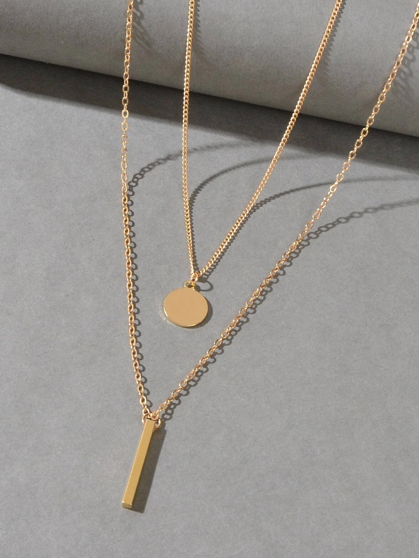 2 pcs Trendy Daily Gold Chain Disc Stick Charm Necklace Minimalist Jewelry Gifts-2