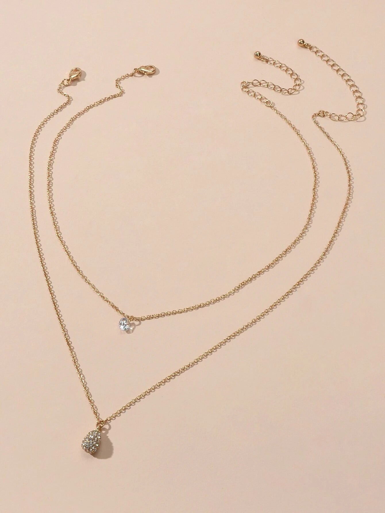 2 pcs Fashion Women Jewellery Rhinestone Decor Gold Chain Water Drop Necklace-1