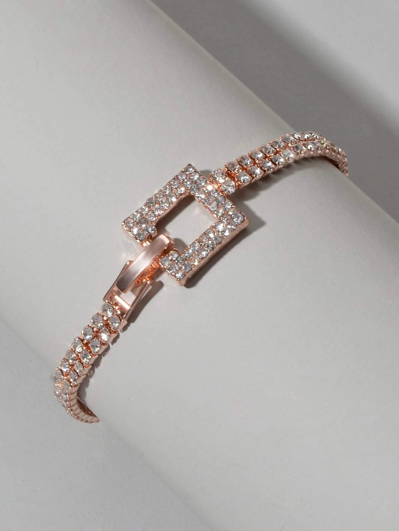 Textured Jewelry Full Rhinestone Rosegold Geometric Chain Women Tennis Bracelet-1