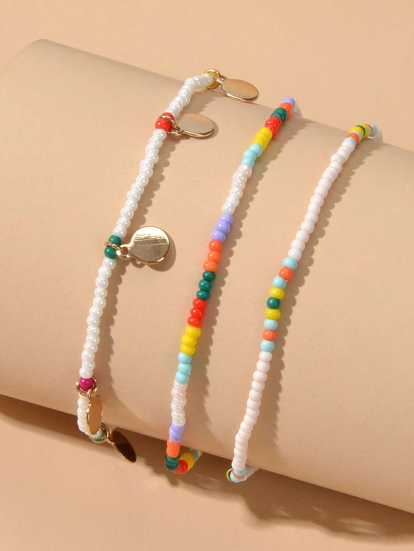 3pcs Bohemian Handmade Disc Charm Colorful Seed Beads Bracelet Ethnic Jewellery-1