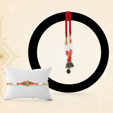 Elegant Bhabhi Lumba Rakhi With Butterfly Design Beaded Tassels Pink Stone Work