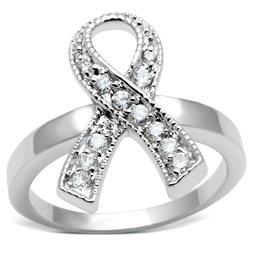 3W263 - Rhodium Brass Ring with AAA Grade CZ in Clear-0