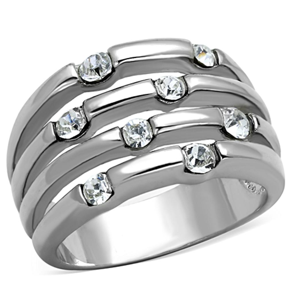 3W581 - Rhodium Brass Ring with Top Grade Crystal in Clear-0