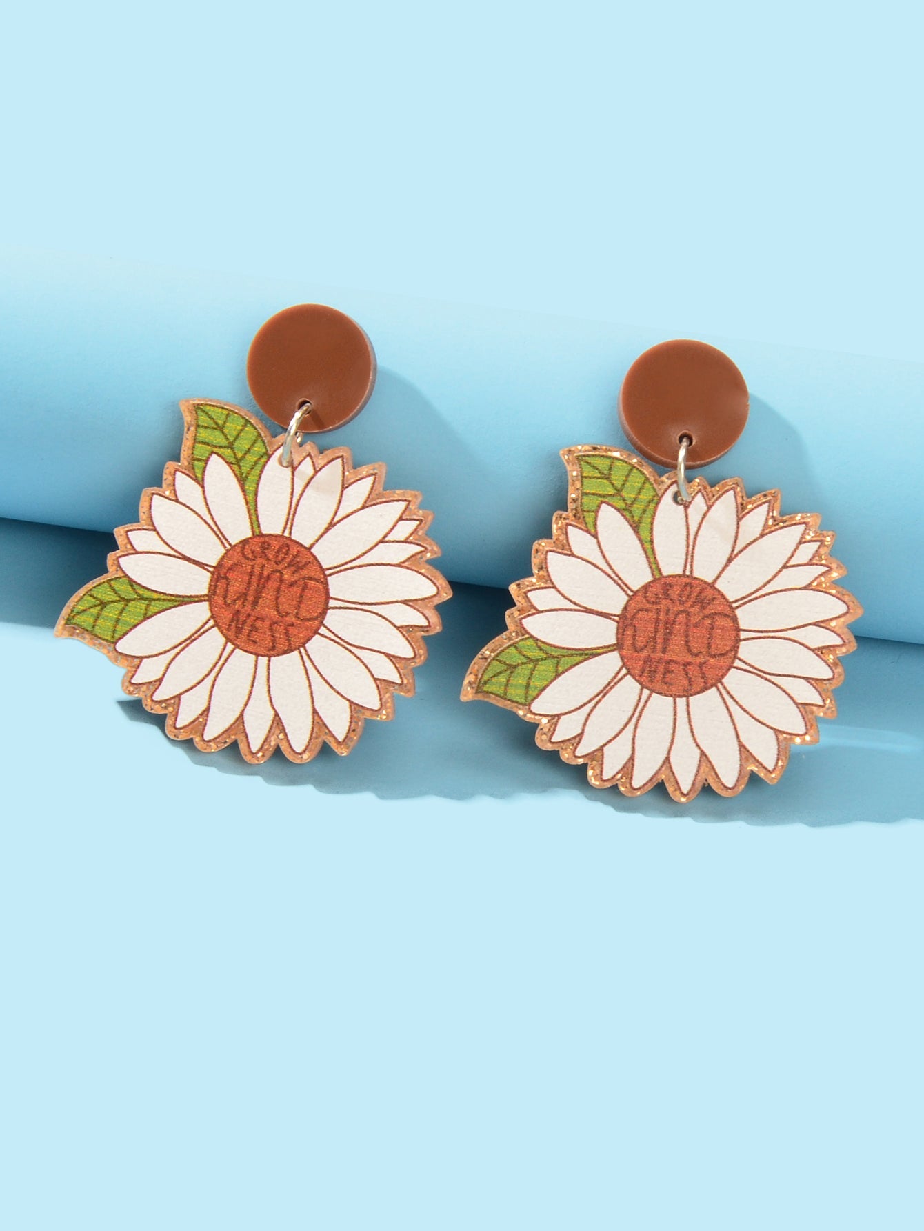 Brown Acrylic White Sunflower Earrings Girl Daisy Stud Festival Celebration Gift-2