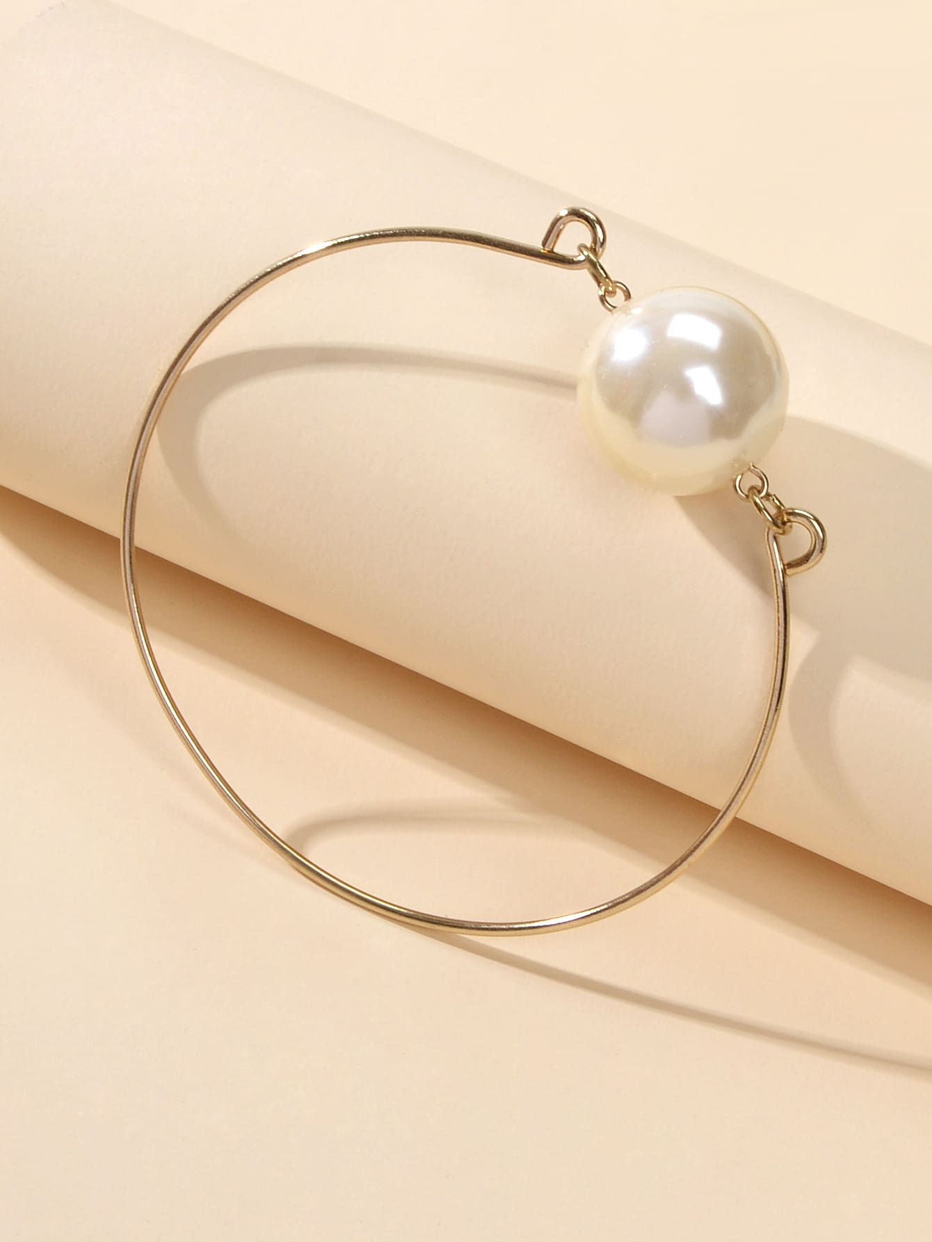 Female Jewellery Big Faux Pearl Decor Golden Bangle Collection Bracelets Women-2