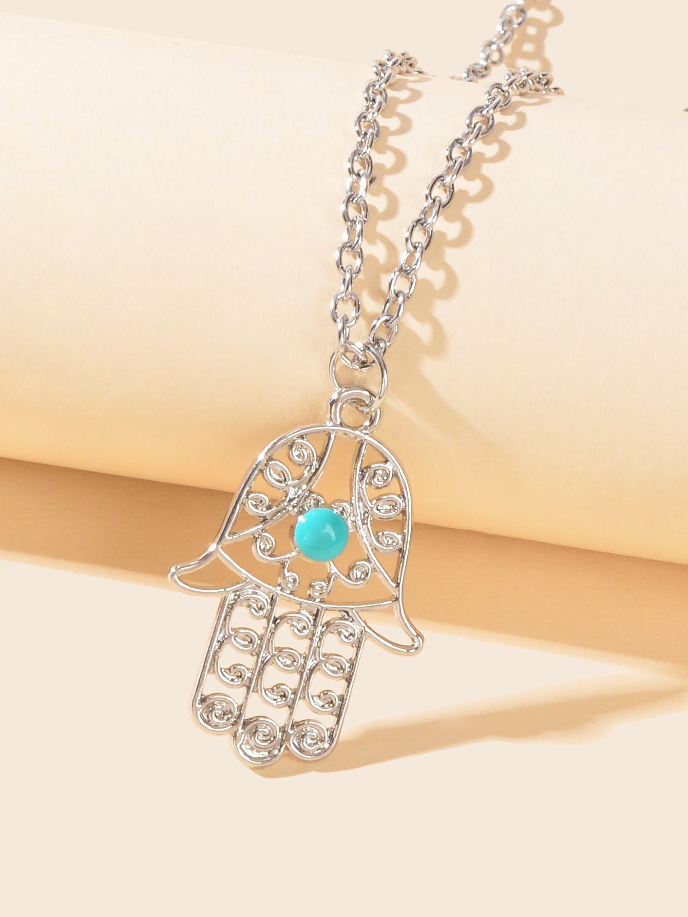 Dainty Gold Silver Chain Hollow Hamsa Hand Boho Charm Necklace Protection Lucky-2