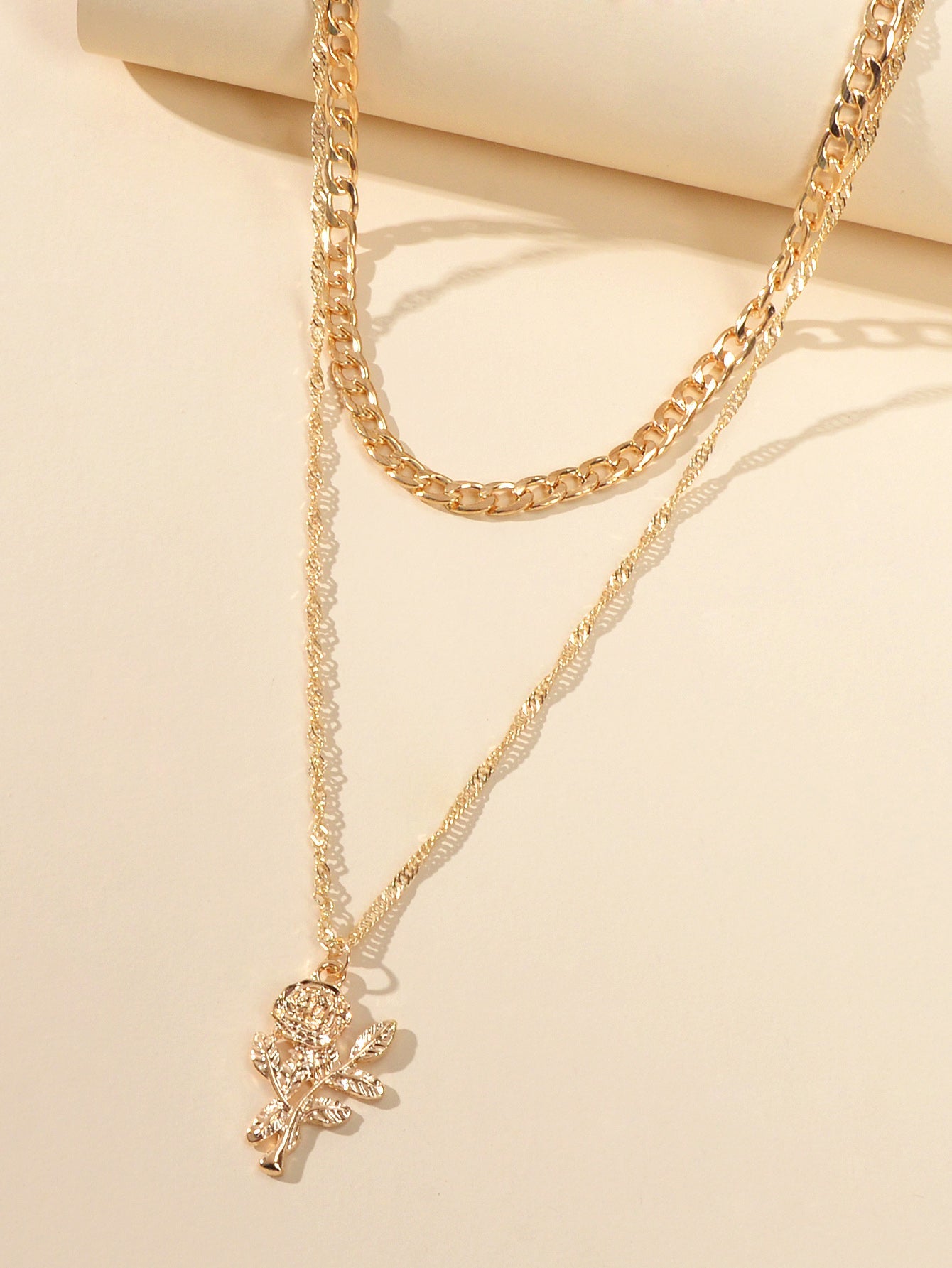 Female Jewelry Double layer Gold Chain Flower Pendant Necklace Women Accessories-2