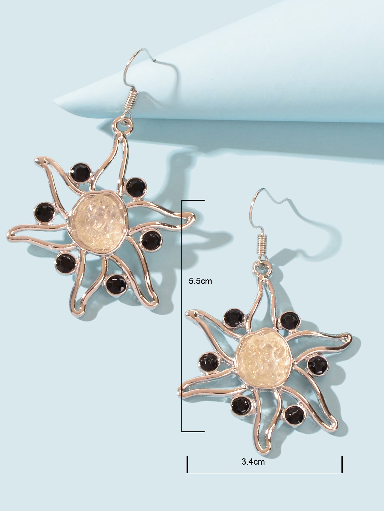 Sea Jewelry Ocean Silver Hollow Starfish Dangle Hook Exaggerated Beach Earrings-2