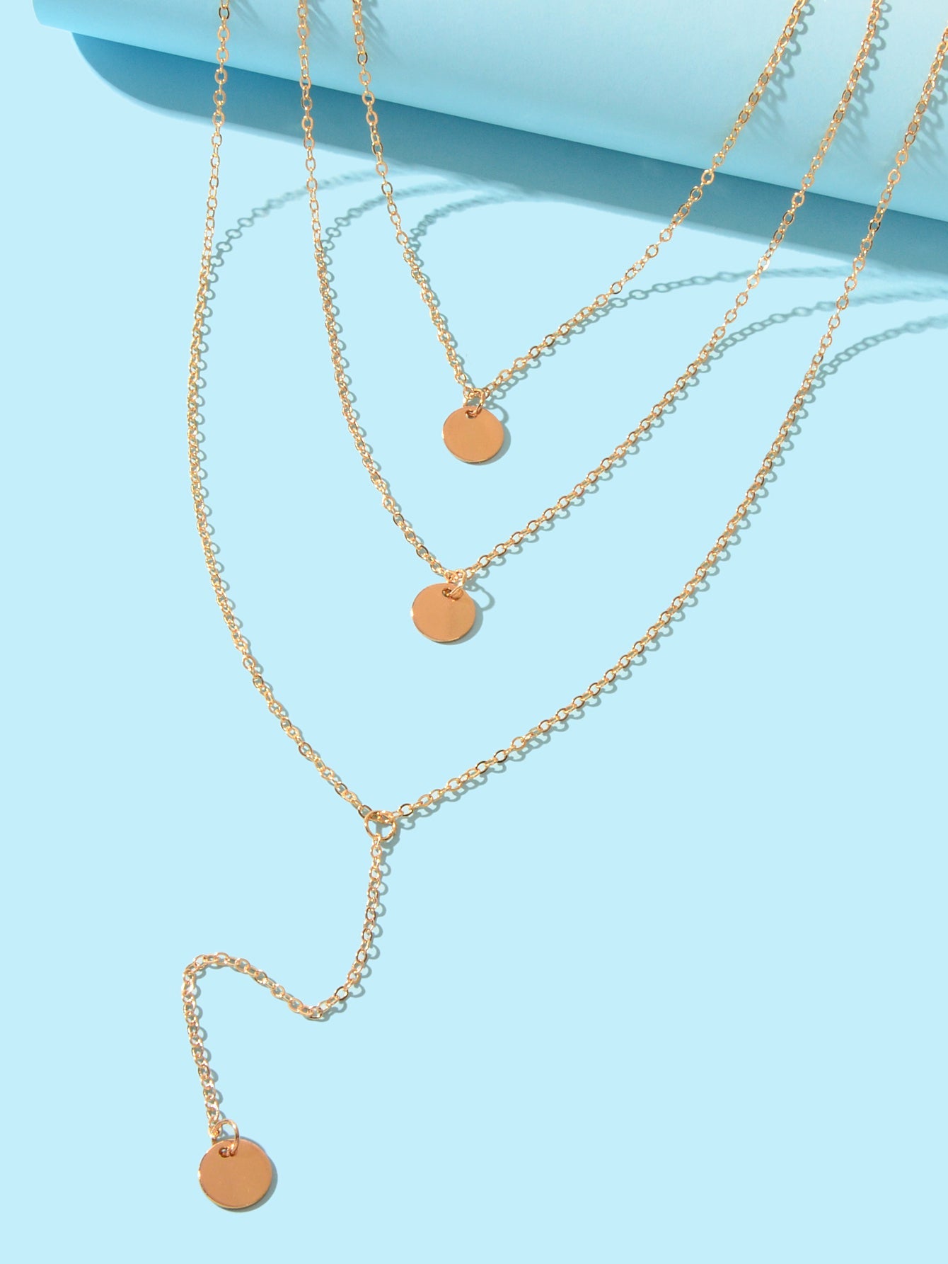 Boho Chic Multi-layer Gold Silver Chain Disc Pendant Long Lariat Y Drop Necklace-2