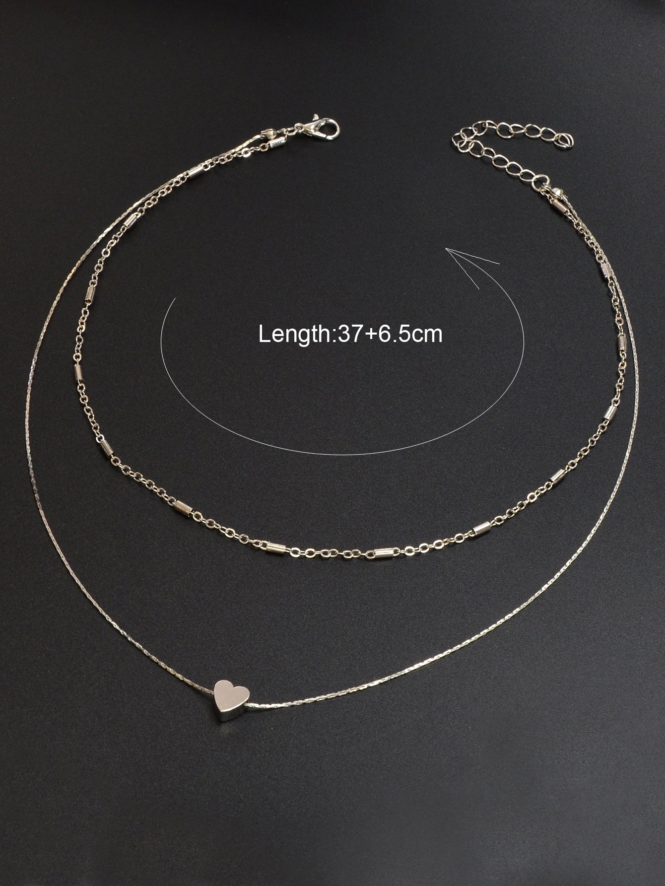 Minimalist Chic Double layer Silver Chain Heart Pendant Clavicle Party Necklace-3