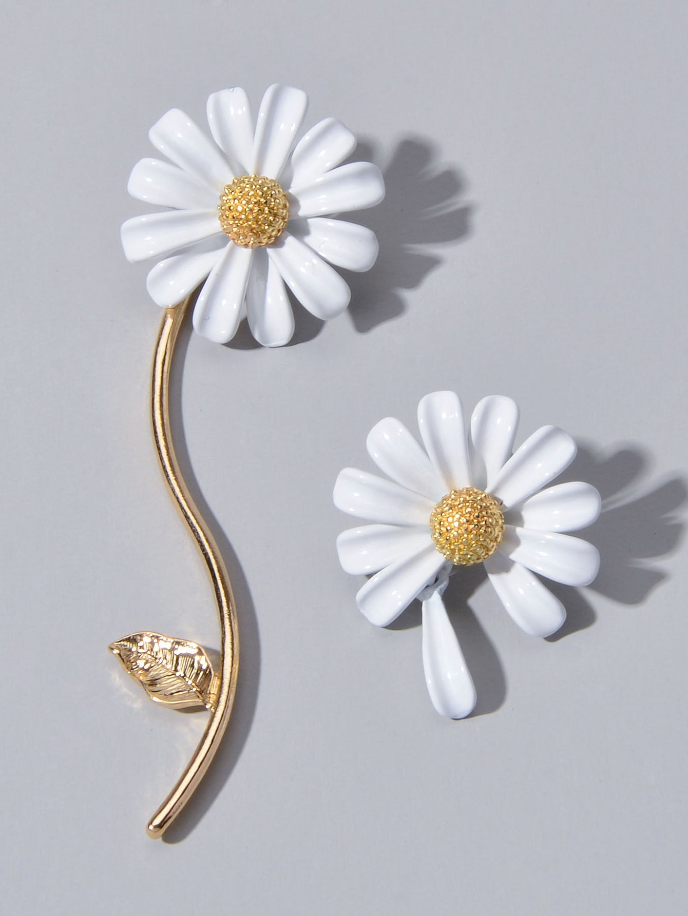 Asymmetrical White Enamel Flower Stick Stud Dangle Earrings Ear Jacket Jewellery-2