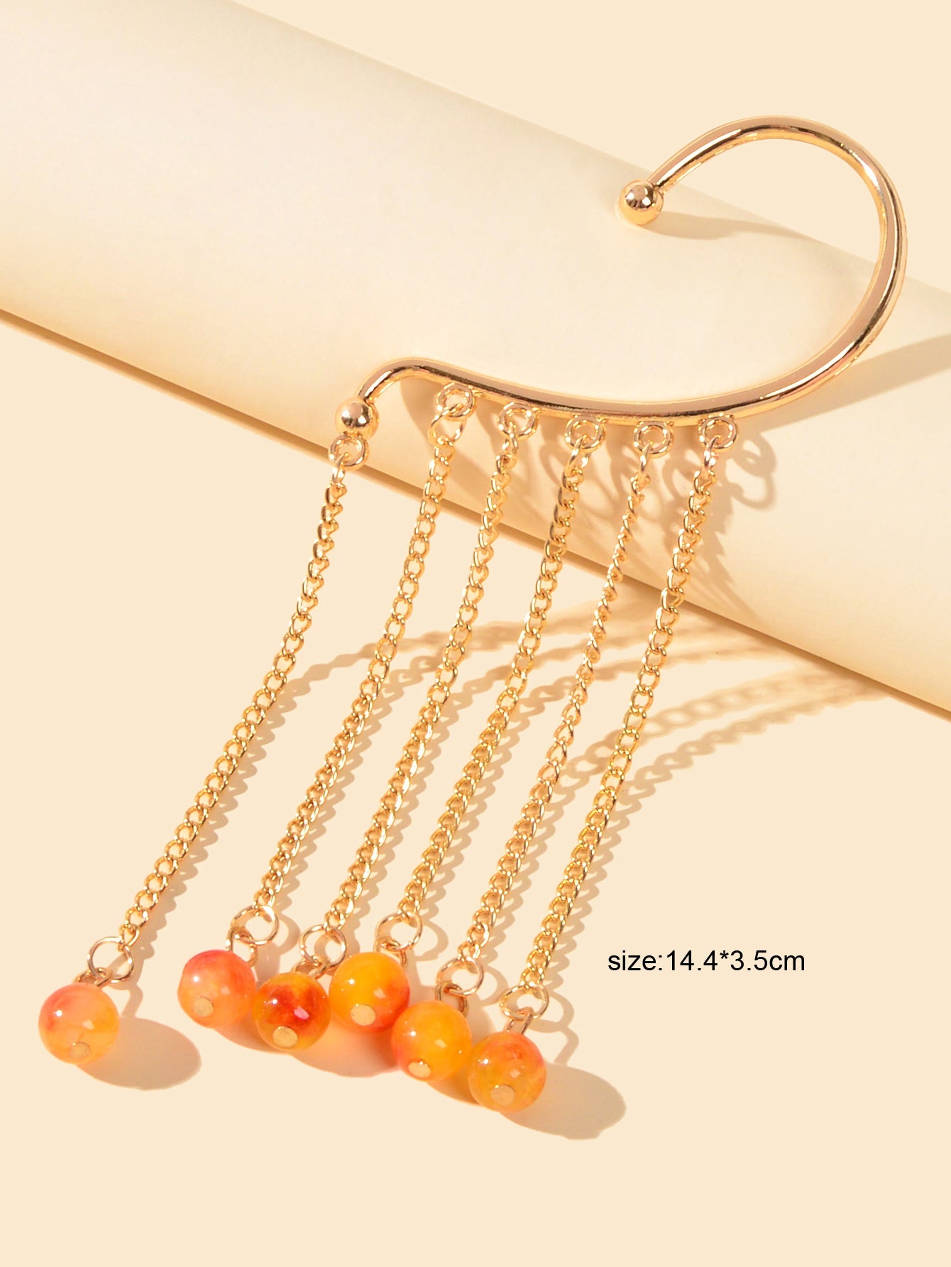 1pc Cartilage Jewellery Long Chain Tassel Orange Beads Charm Cuff Women Earrings-2